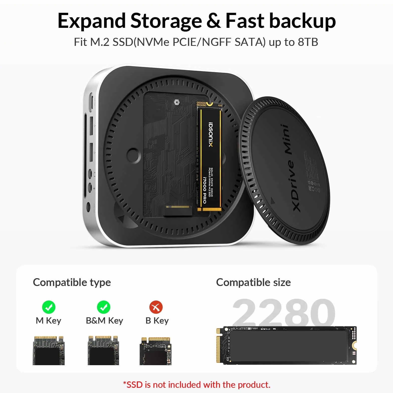 iDsonix Dock Mac mini M4 con alloggiamento SSD M.2 NVMe/SATA, 2 x USB-A 10 Gbps, 2 x USB-A 5 Gbps, slot per schede TF/SD, connettore audio da 3,5 mm, docking station per Mac mini M4/M4 Pro - M4D1