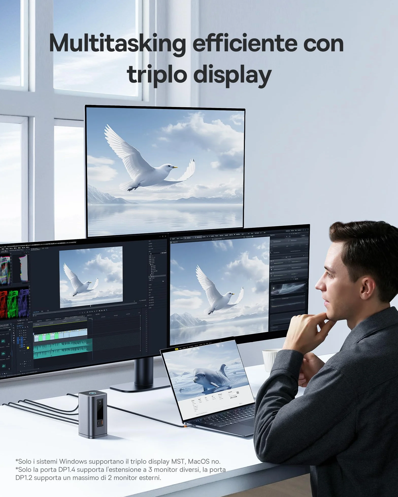 Baseus Spacemate 11 in 1 Docking Station 3 Monitor per Windows, con Display Intelligente, 4K HDMI/DP, 10Gbps USB-C/A, 100W PD, Ethernet，Audio, Compatibile con HP/Lenovo/Dell/Acer