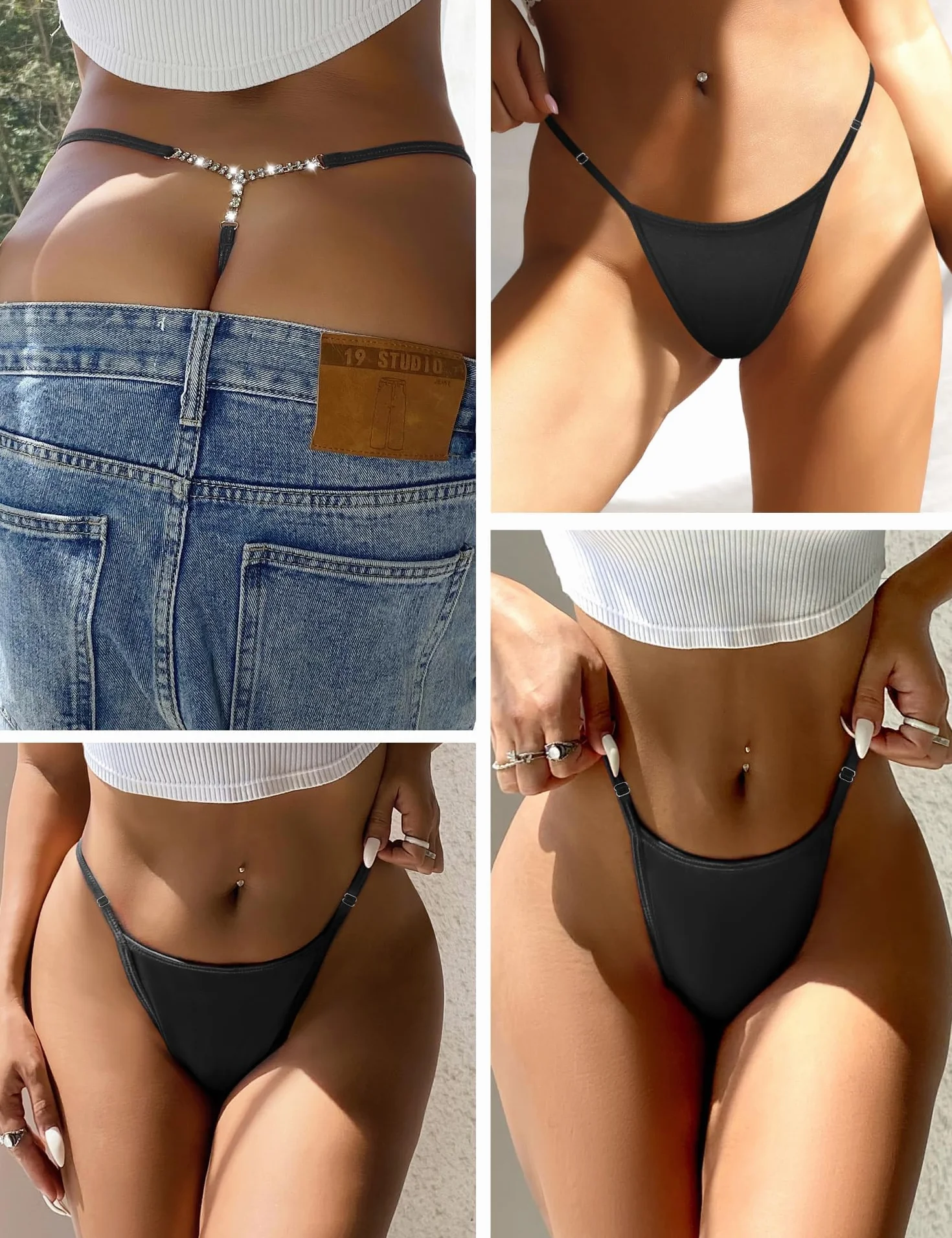 Ohmydear Perizoma Seducente G-String Diamante Donna Chic Biancheria Intima Morbido Slip Bikini Mesh Vita Bassa