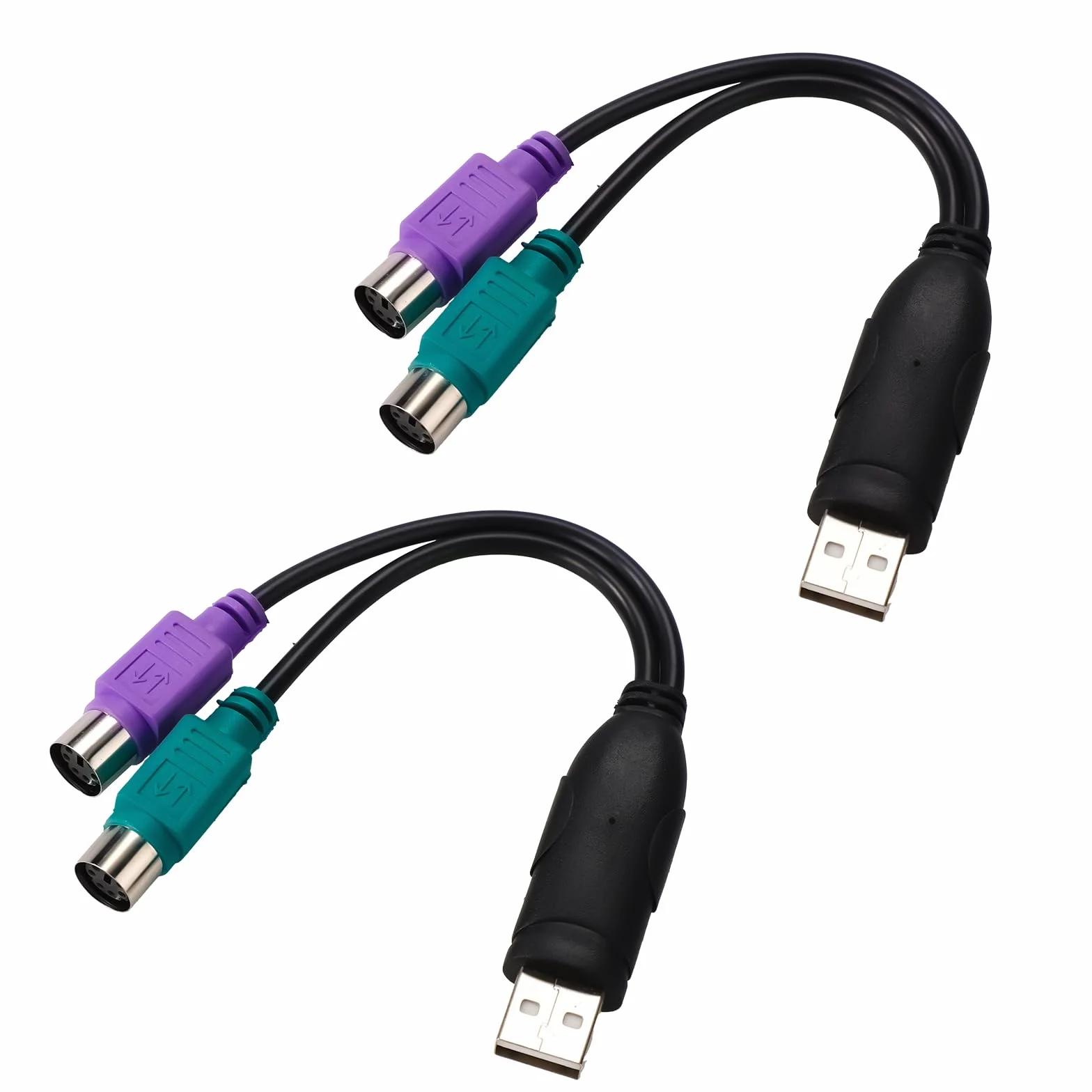 2pz Adattatore da PS2 a USB, Lunghezza 18,9cm Adattatore Convertitore da Tastiera e Mouse PS/2 a USB (Porte Viola e Verde)