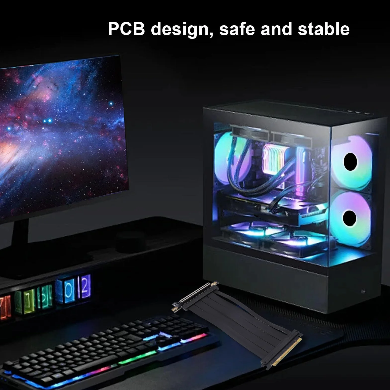 PCIE 5.0 X16 Cavo di Riser 20 Cm 128gbps 90 ° Estensione GPU Angolare a Destra per RTX 4090/Ti, Adattatore Schermato Flessibile All'indietro con Protezione del Cavo (nero)