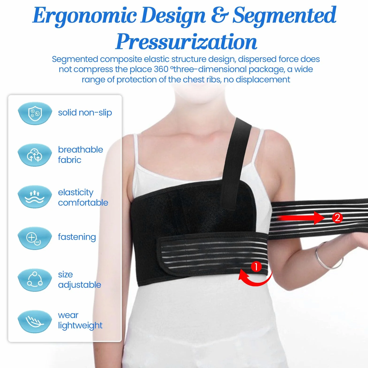 Fascia a Coste Rotte Unisex, Tutore Elastico Traspirante per Costole Rotte, Supporto Sterno - Nero 80-115cm