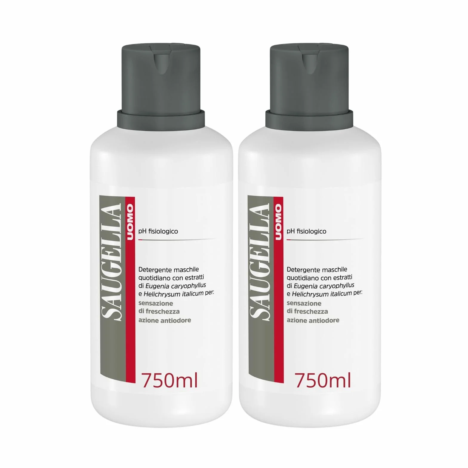 Saugella Uomo Detergente Intimo e Corpo Rivitalizzante Antiodore 2x750 ml
