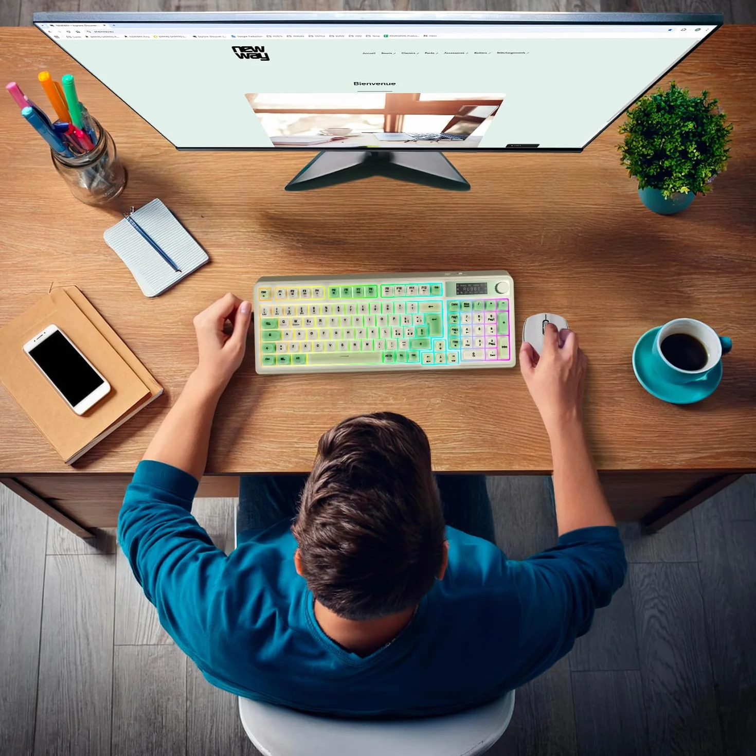 Tastiera Senza Fili Ricaricabile NEWWAY NK251 Layout Italiano QWERTY Tripla Modalità WiFi 2.4 GHz Bluetooth USB-C Display LCD Rotella Multifunzione Retroilluminazione RGB