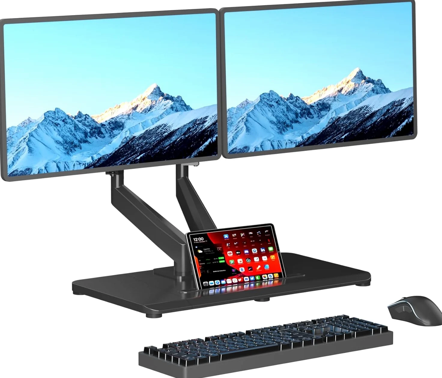 Pholiten Supporto doppio per monitor con molla a gas da 17-32 pollici, completamente mobile, autoportante, standard VESA, massimo 10 kg per schermo