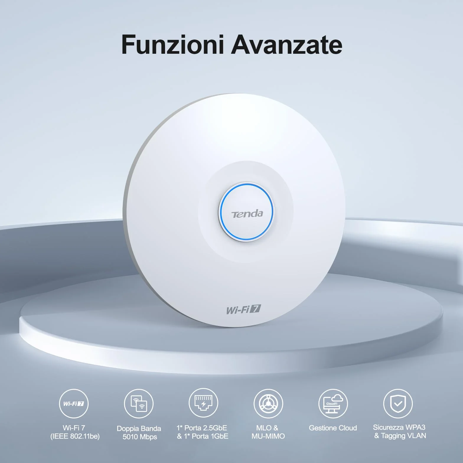 Tenda BE5010 Punto di accesso WiFi 7 con 2 porte (1x porta PoE+ 2.5G e 1x porta Gigabit, 802.11be Dualband, sicurezza WPA3, più SSID, gestione tramite app/cloud o locale, incluso alimentatore) (i36)