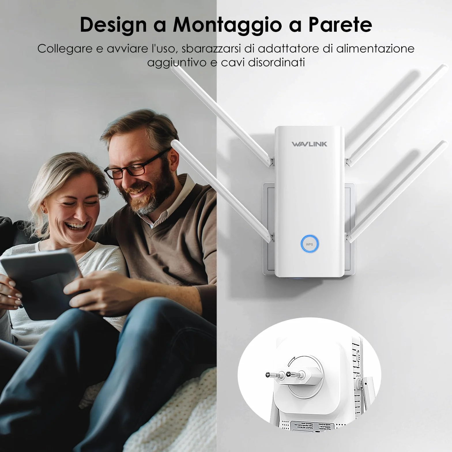 WAVLINK AX3000 Dual Band Wi-Fi 6 Range Extender, WiFi Extender Booster, ripetitore WiFi con porta Gigabit, antenne 4x5dBi, supporto ripetitore/AP/router/modalità mesh, facile installazione, funziona