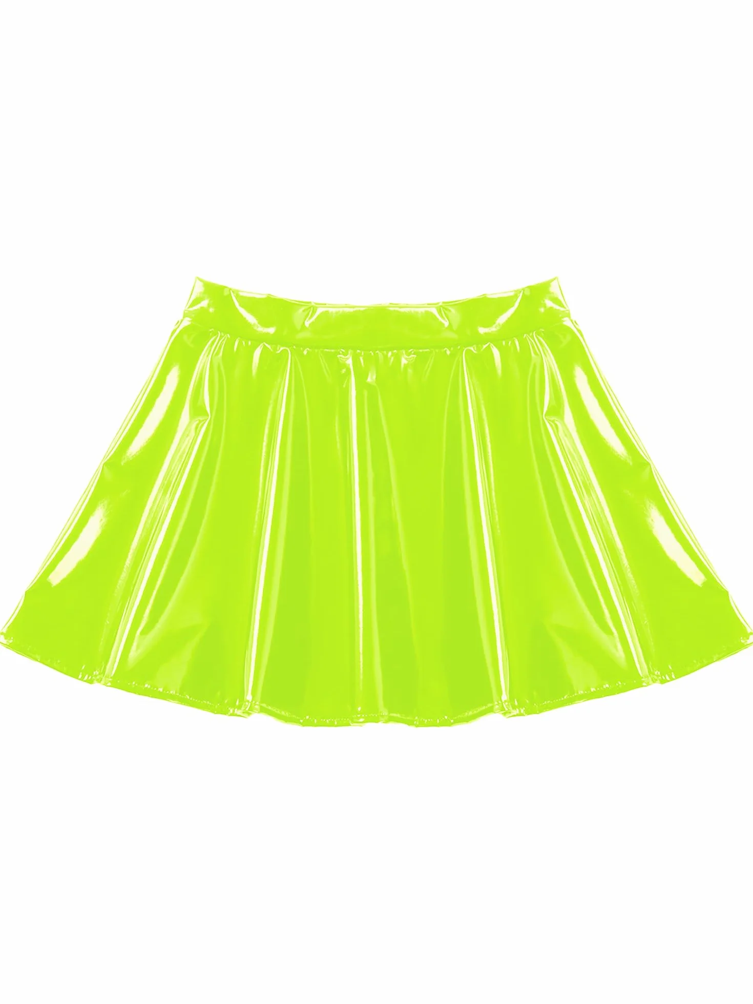 Minigonna in Pelle Laccata Metallica Svasata Donna Rave Party Rock Danza Clubwear