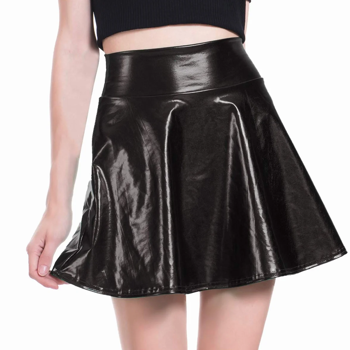 Mini gonna in pelle laccata olografica con glitter metallizzati