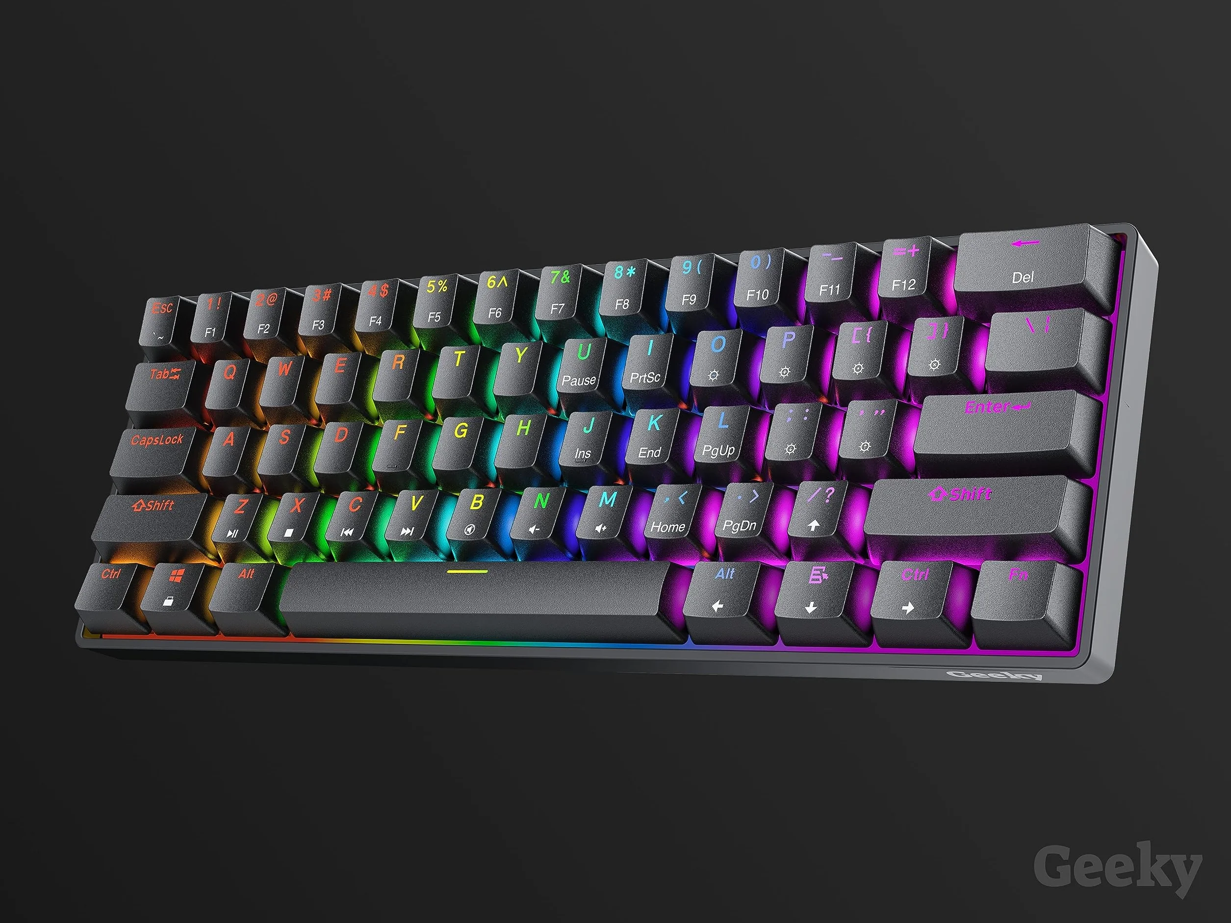 Geeky GK61 60% | Hot Swappable Tastiera da Gioco Meccanica | 61 Tasti Multi Colore RGB LED Retroilluminati per Gaming su PC/Mac | ANSI US Tastiera Americana (Nero, Mechanical Red)