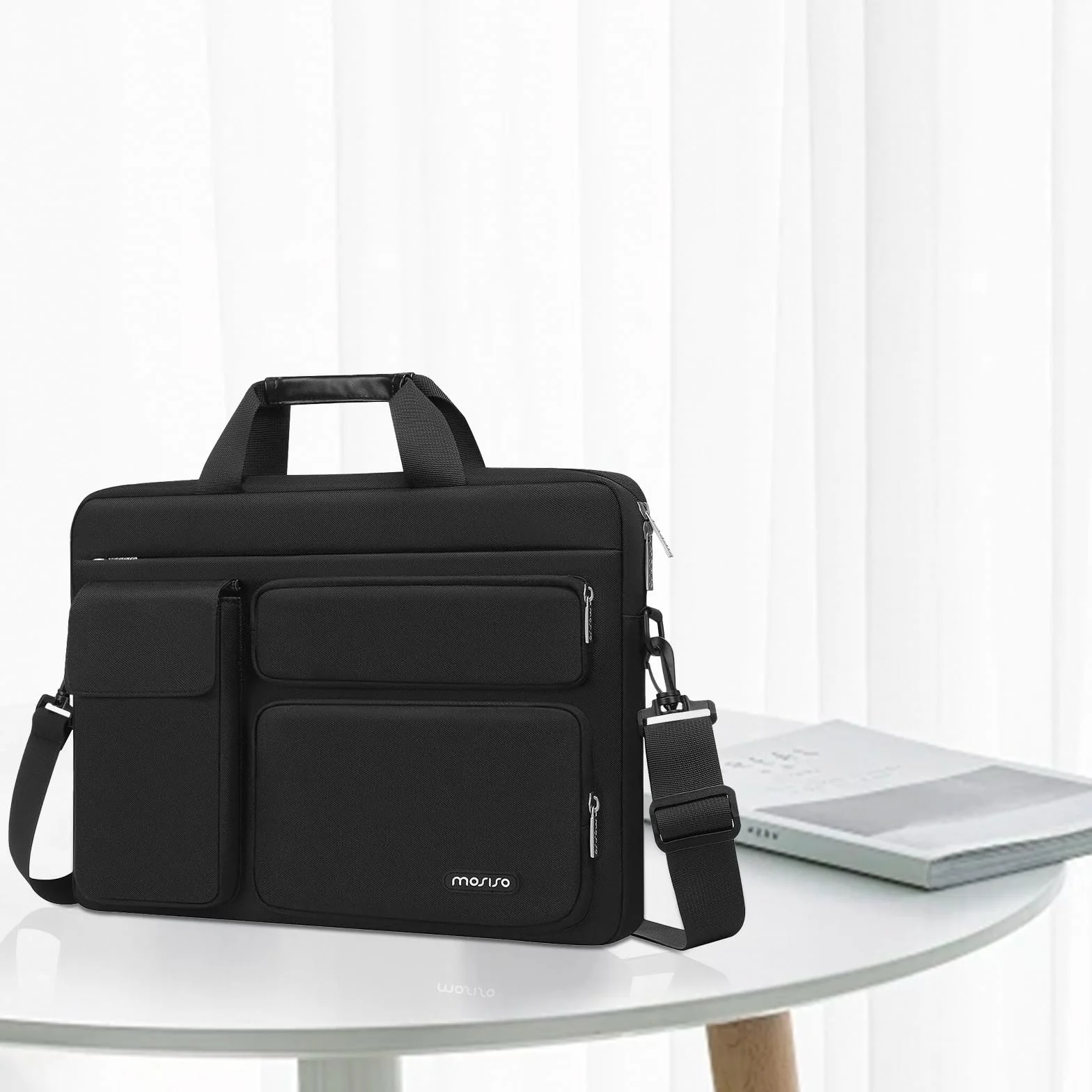 MOSISO 16 pollici Borsa Tracolla Laptop,15-15,6 pollici Custodia PC Compatibile con MacBook Air 15/Pro 16/Pro 15,Dell XPS Plus, Borsa Tracolla con Apertura Laterale&4 Tasche Cerniera, Nero