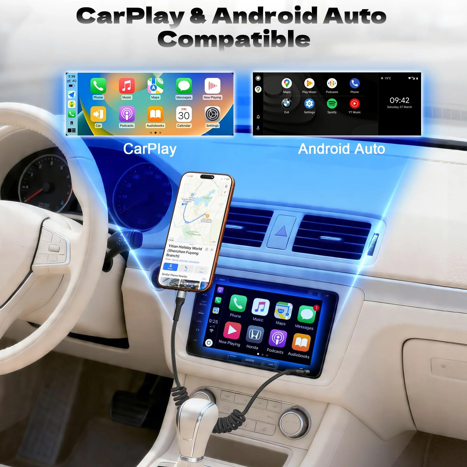 Cavo da USB A a USB C, confezione da 2, 1,2 m, cavo a molla retrattile a spirale, ricarica rapida per Apple CarPlay, compatibile con iPhone 17, 16, 15, Samsung Galaxy, Google Pixel, LG