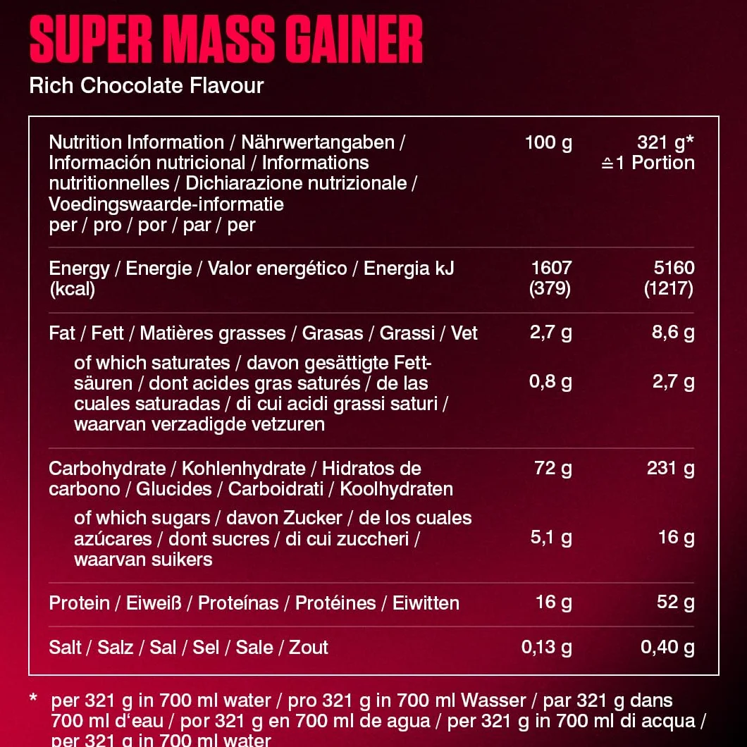 Dymatize Super Mass Gainer Rich Chocolate 2943g Weight Gainer Polvere Carboidrati Creapure Creatina BCAA Caseina