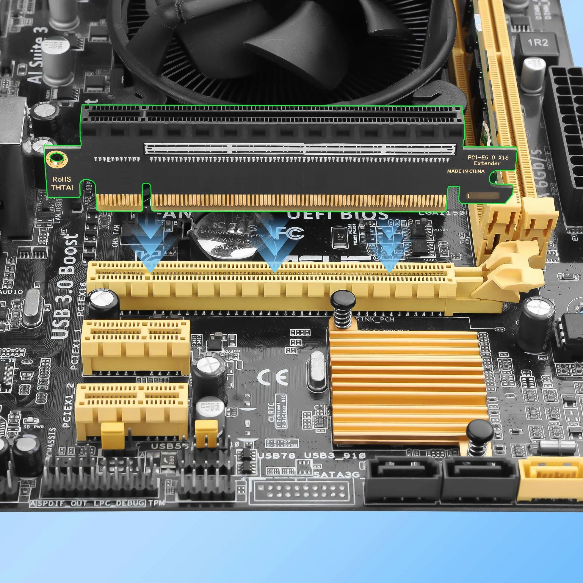 CERRXIAN Scheda riser PCIe 5.0 x16, scheda di prova di protezione slot di estensione PCI Express 5.0 16X, per computer 1U/2U/3U/4U, 180 gradi