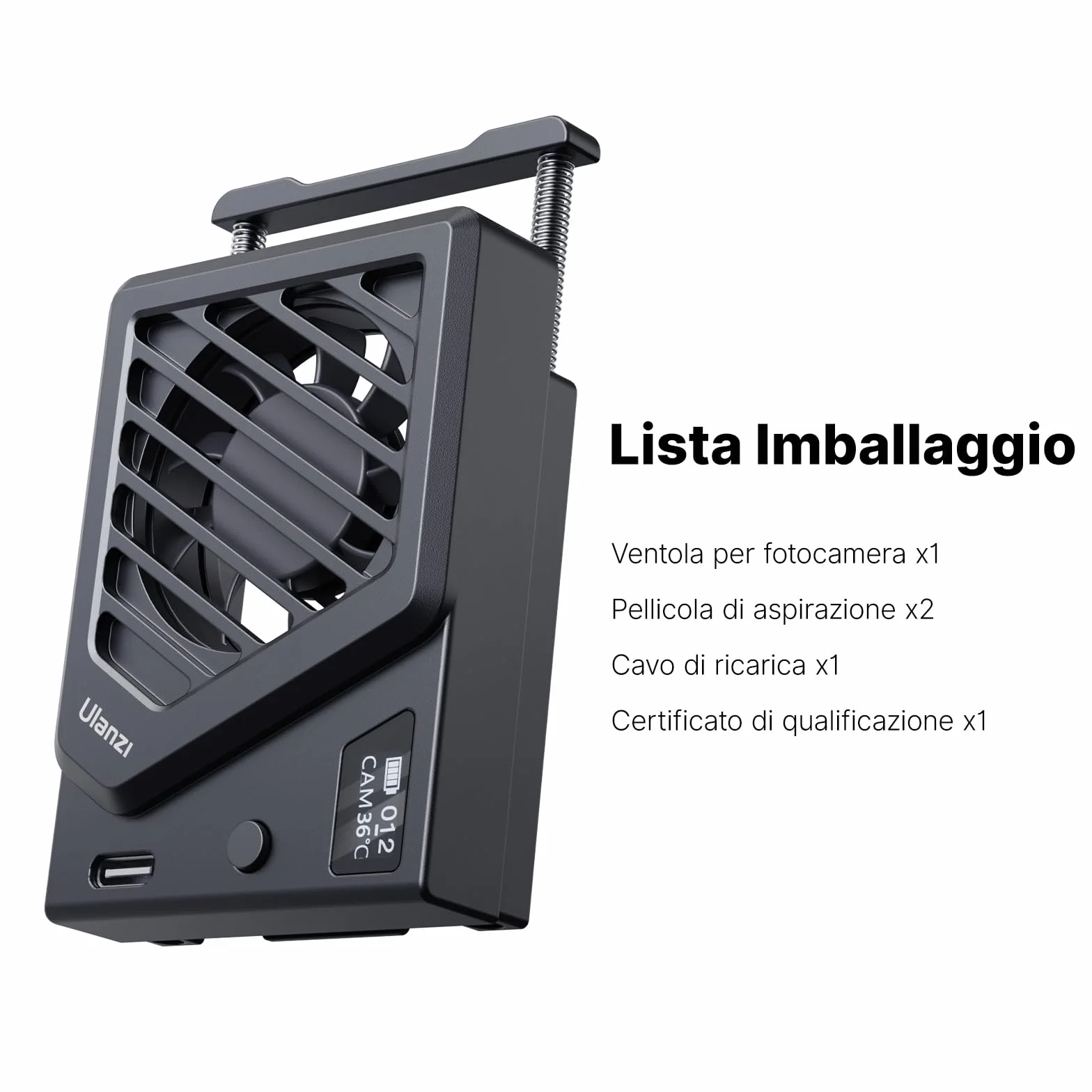 ULANZI CA25 Ventola di Raffreddamento per Fotocamera con Fissazione Molleggiato, Sistema di Cooling Fan per Fotocamera, Monitoraggio in tempo reale, Compatibile con Sony/Canon/FUJIFILM/Nikon