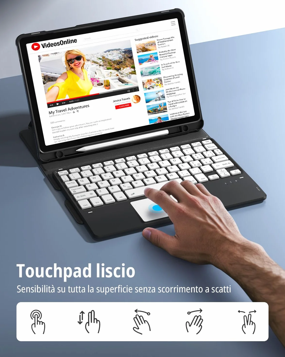 CACOE Custodia con Tastiera Girevole 360 Compatibile con Samsung Galaxy Tab A11 Plus/A9 Plus 11 pollici con Touchpad, Tastiera Staccabile Retroilluminata a 7 Colori con Funzione di Supporto, Nera