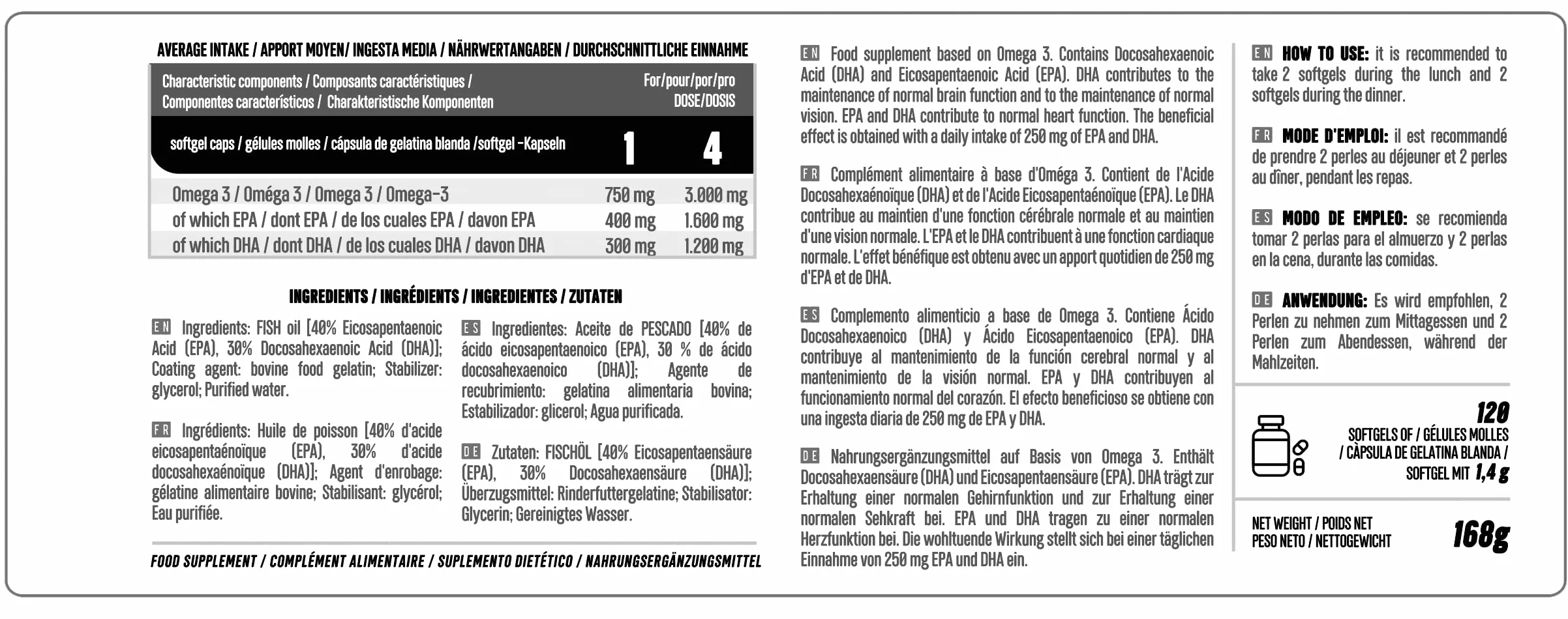 Omega 3 Life 120 perle integratore alimentare olio di pesce EPA DHA