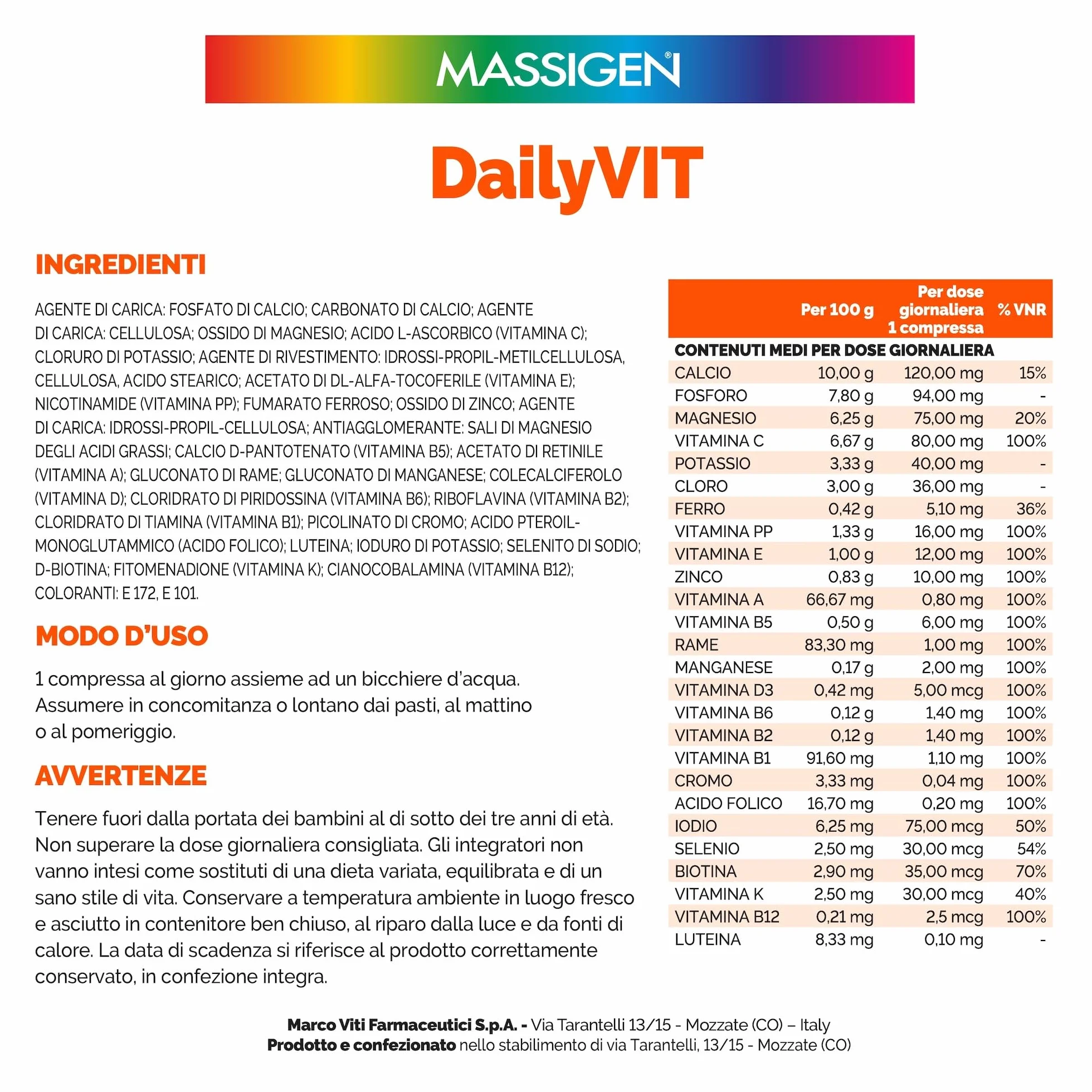DailiVIT+ Integratore Multivitaminico 13 Vitamine 9 Minerali Supporto Energetico Immunitario 60 Compresse 1.2 g