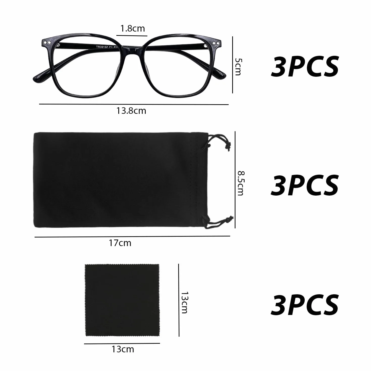 Occhiali anti-luce blu antiriflesso rotondi confezione da 3 con panno e borsa nero trasparente marrone