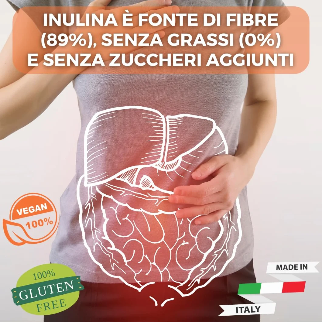 Bioline Inulina in Polvere di Cicoria Solubile 500 g Fibra Vegetale Regolarità Intestinale Senza Glutine Made in Italy