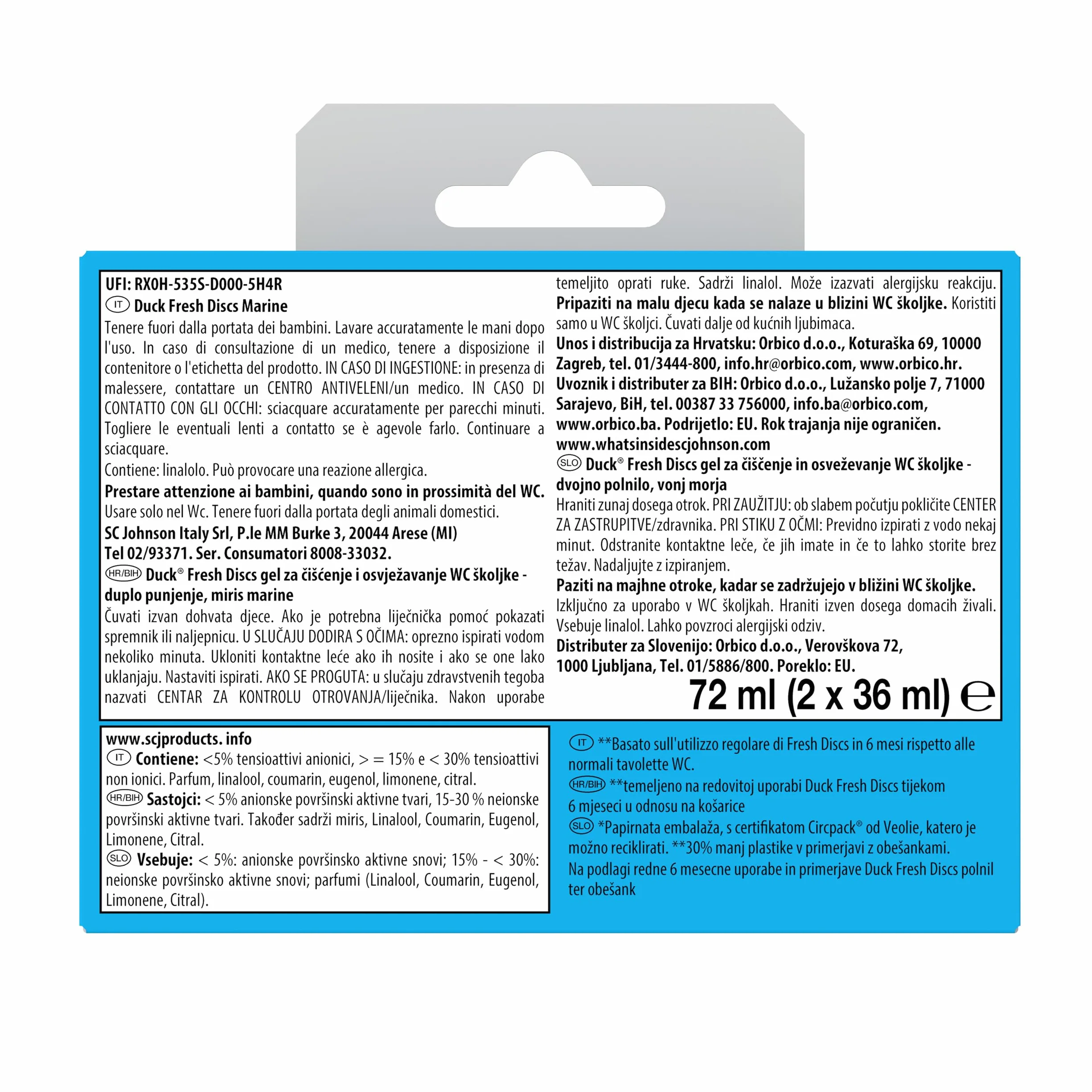 Duck Fresh Discs Dischi Gel Igienizzanti WC Fragranza Brezza Marine 6 Ricariche 36 Dischi