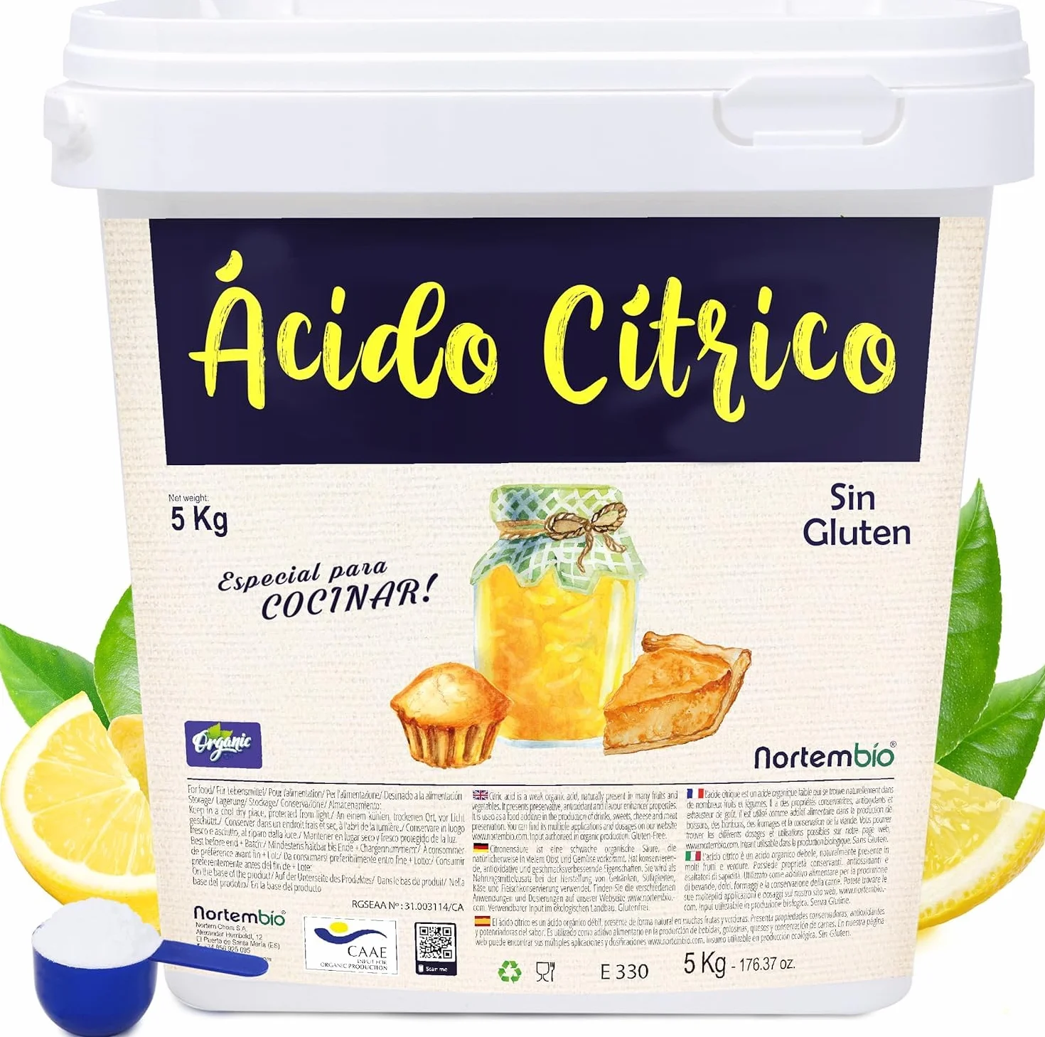 Nortembio Acido Citrico Alimentare in Polvere 5,2 kg Correttore di Acidità Naturale per Marmellate Pasticceria Bevande