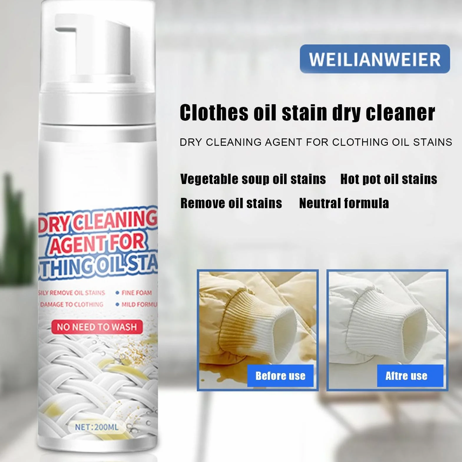 Dry Stain Remover for Clothes Laundry Cleaning Fluid Food Drink Oil Stains