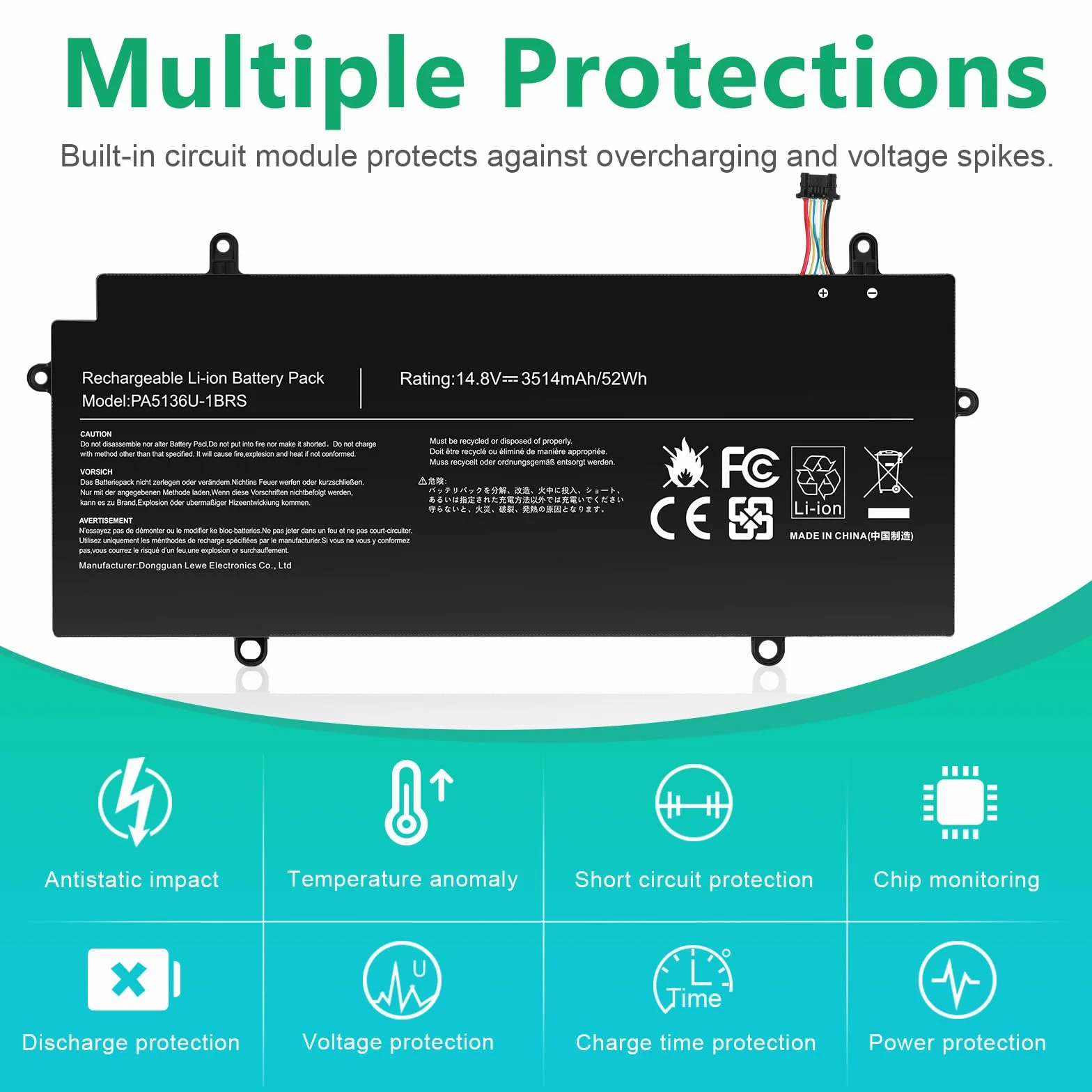 ASUNCELL 14.8V/52Wh PA5136U-1BRS Batteria del computer portatile per Toshiba Portege Z30 Z30-A Z30-B Series Z30-A1301 Z30-AK01S Z30-AK03S Z30-AK04S Z30-AK06S Z30-AK12S Z30-AK22S Z30-AK31S Z30-AK32S