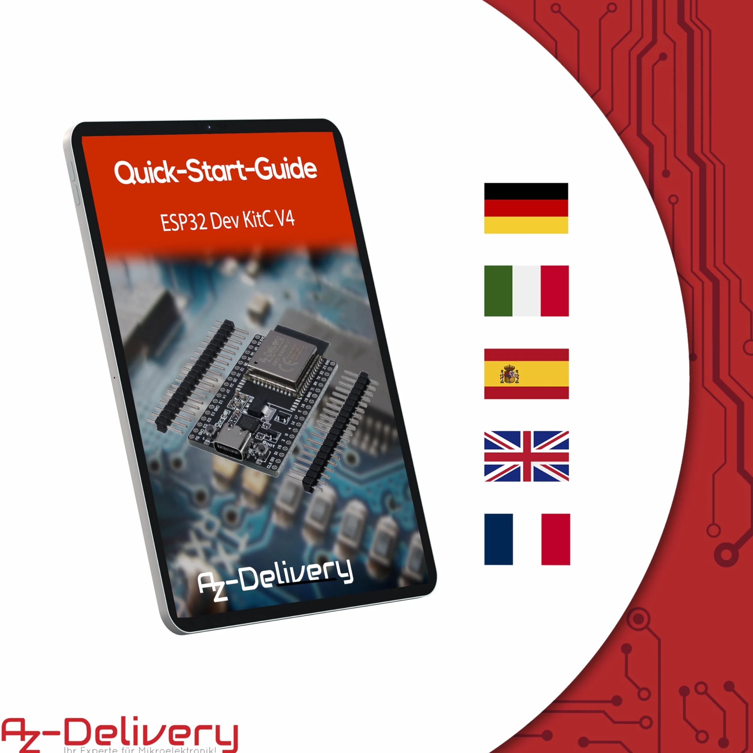 AZDelivery 1 x ESP32 Board Dev Kit C V4 NodeMCU WLAN Development Board non saldato con connettore USB-C compatibile con Arduino incluso e-book! (modulo successore di ESP32 Dev Kit C)