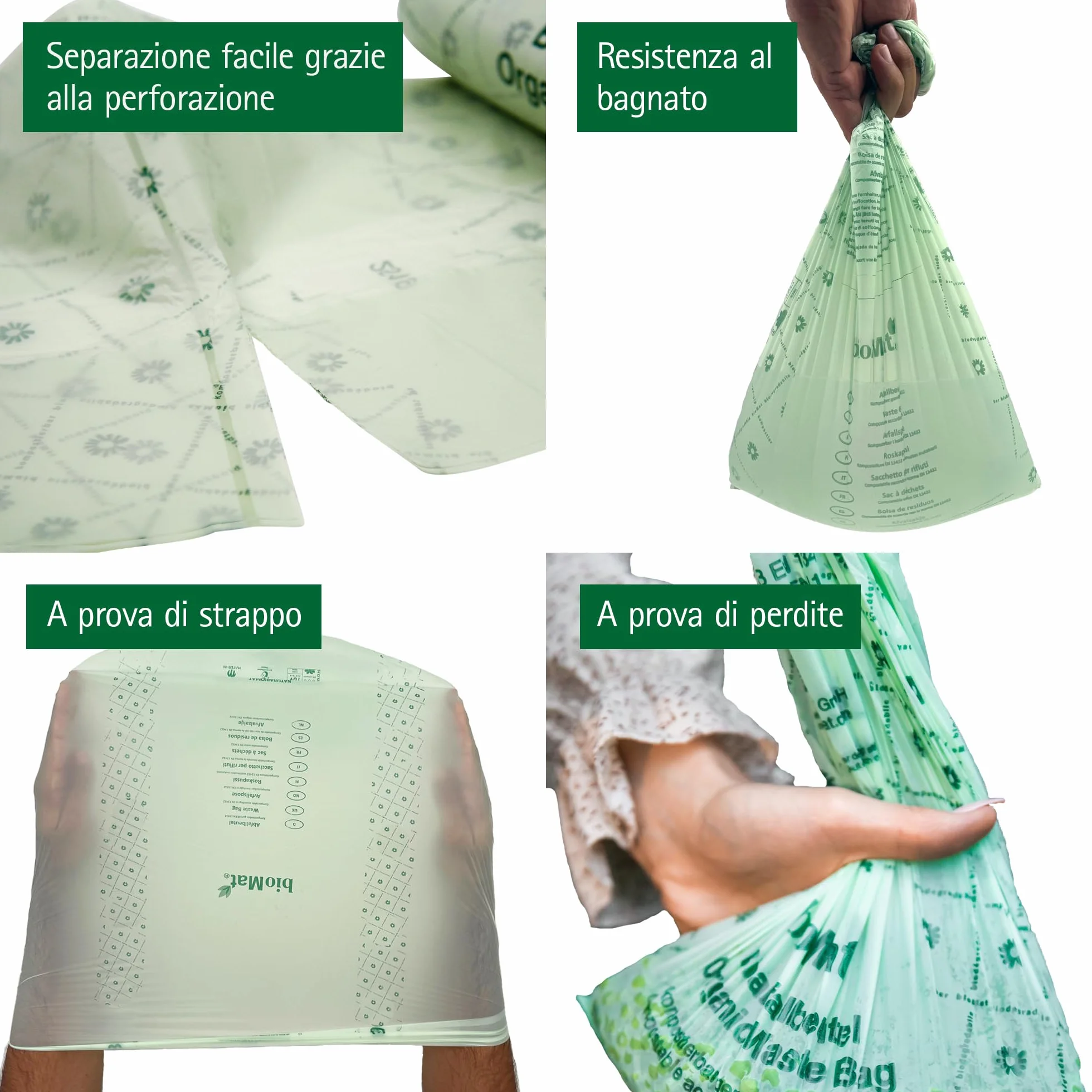bioMat Sacchetti Compostabili 10l con Manici per Umido 26 Sacchi Certificati DINplus Made in Germany