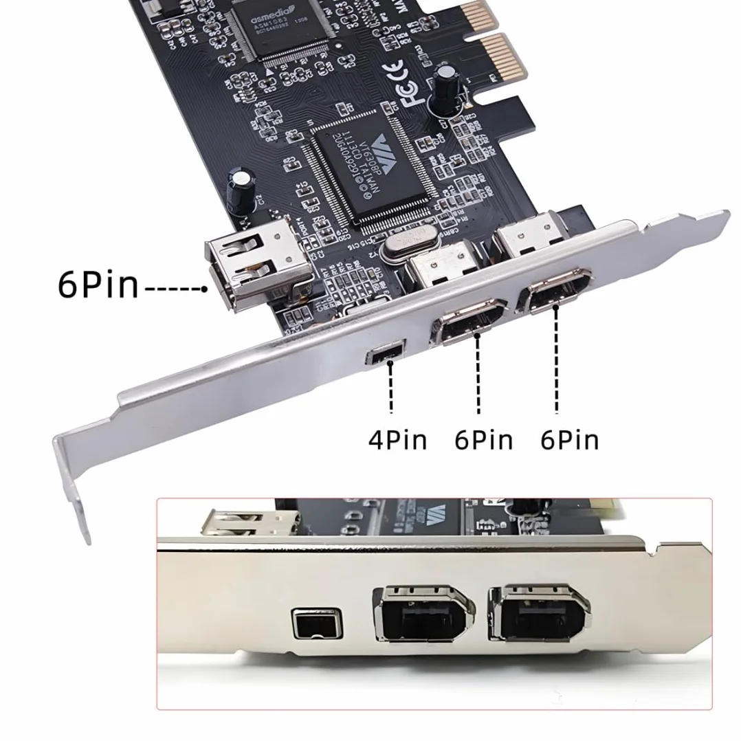 ChenYang 4 porte 1394A Capture Card, 3 x 6 pin e 1 x 4 pin 1394A su PCI Express Adattatore scheda di espansione con piastra da 8 cm e cavo da 12 cm