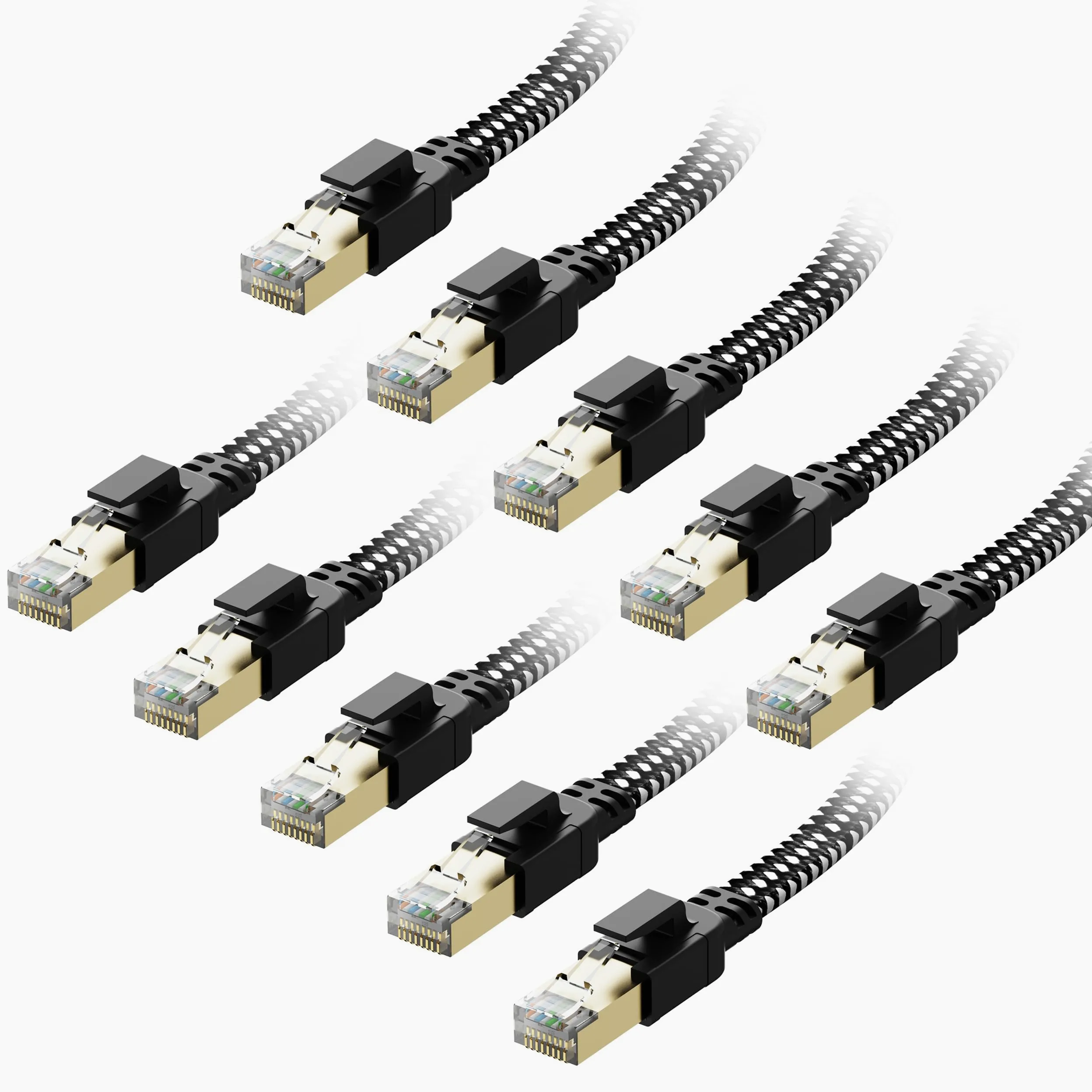 Cavo Ethernet Cat 8 da 1,8 m, confezione da 10 pezzi, in nylon intrecciato ad alta velocità, resistente, cavo Internet RJ45 piatto, 40 Gbps, 2000 MHz, schermato a parete, per interni ed esterni, per