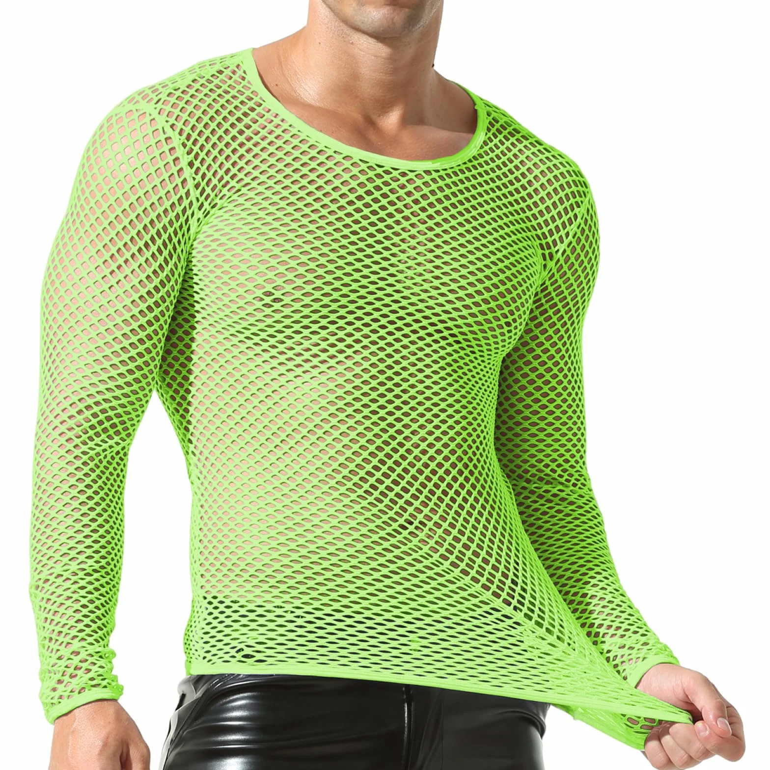 Maglia da uomo a rete trasparente a maniche lunghe canottiera