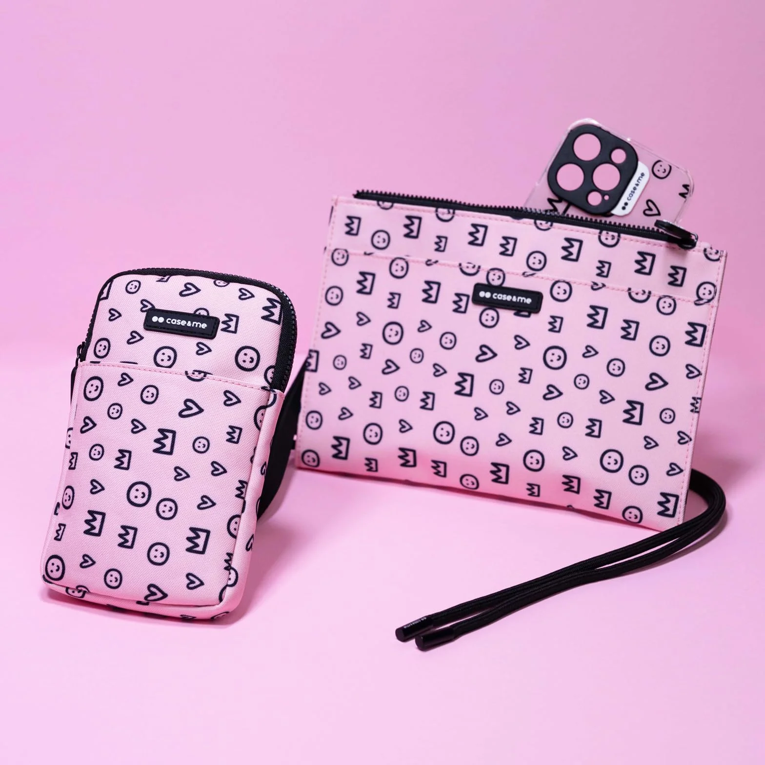 case&me Borsa per Smartphone e Accessori, Borsetta con Laccio, Borsa Porta Oggetti, con Zip, Doppia Tasca