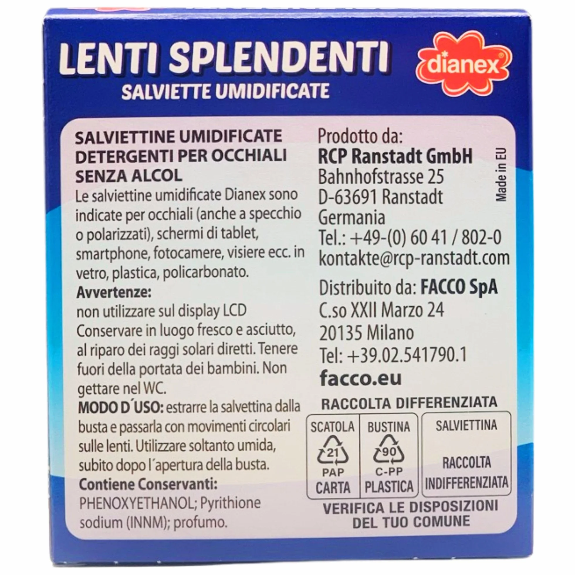 Salviette Umidificate Detergenti Per Occhiali LENTI SPLENDENTI 30 Salviette (3 Confezioni)