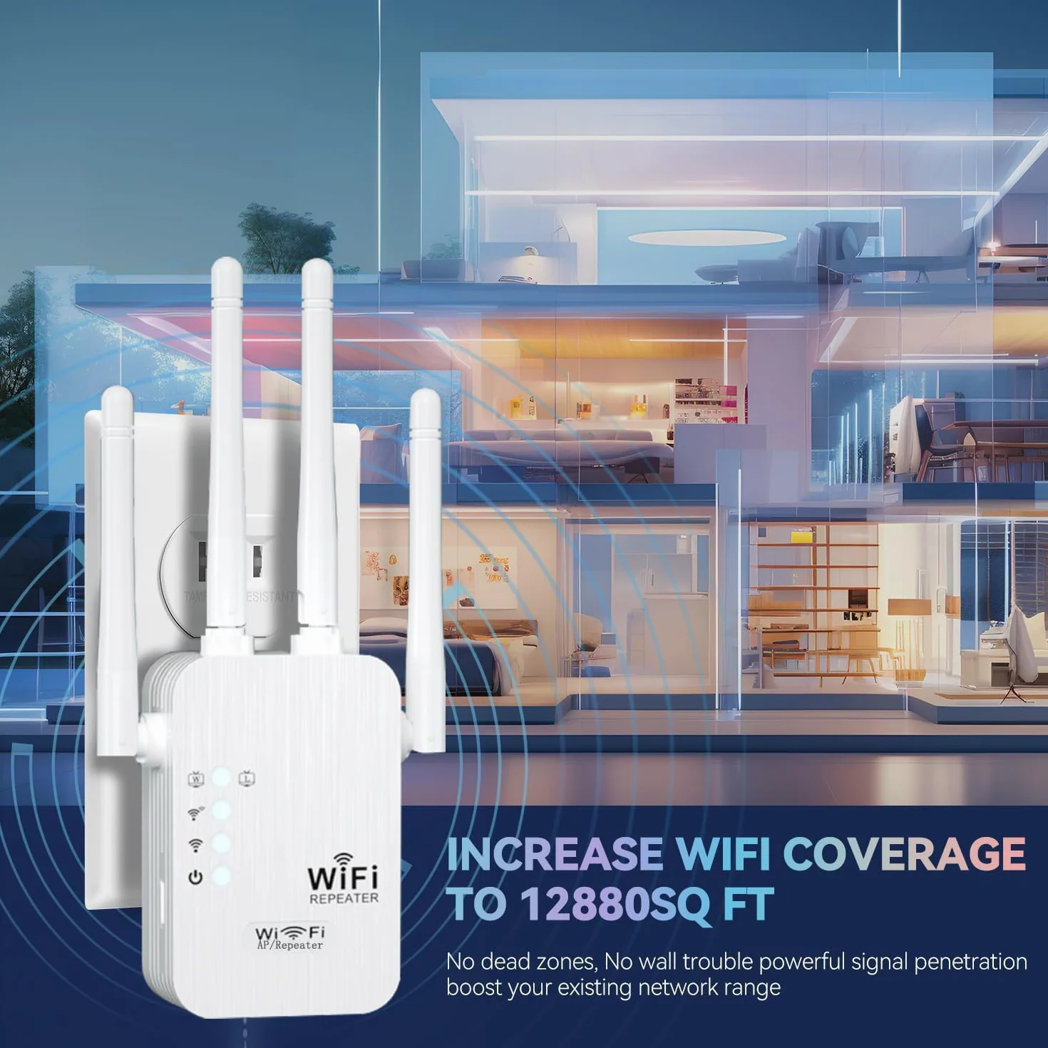 Ripetitore Wireless Wifi Extender e Access Point, 1200Mbps WiFi Potente per Casa Dual Band (2.4GHz/5GHz), Estensore Amplificatore di Segnale Wifi, Porta LAN, Compatibile con Tutti i Modem Router