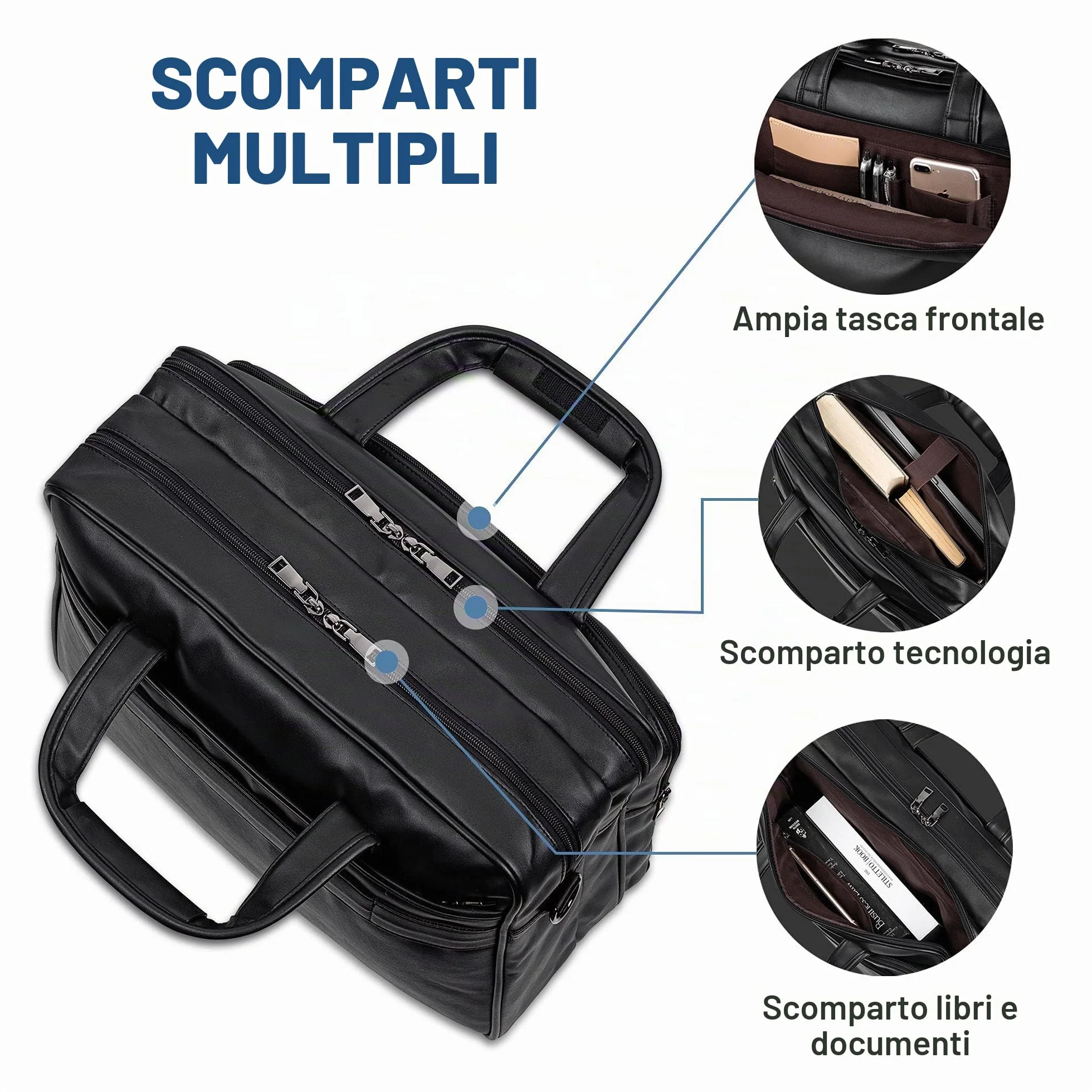 seyfocnia Borsa in pelle per laptop da uomo 15,6 pollici 17,3 pollici Messenger valigia Business Satchel Borsa a spalla per computer