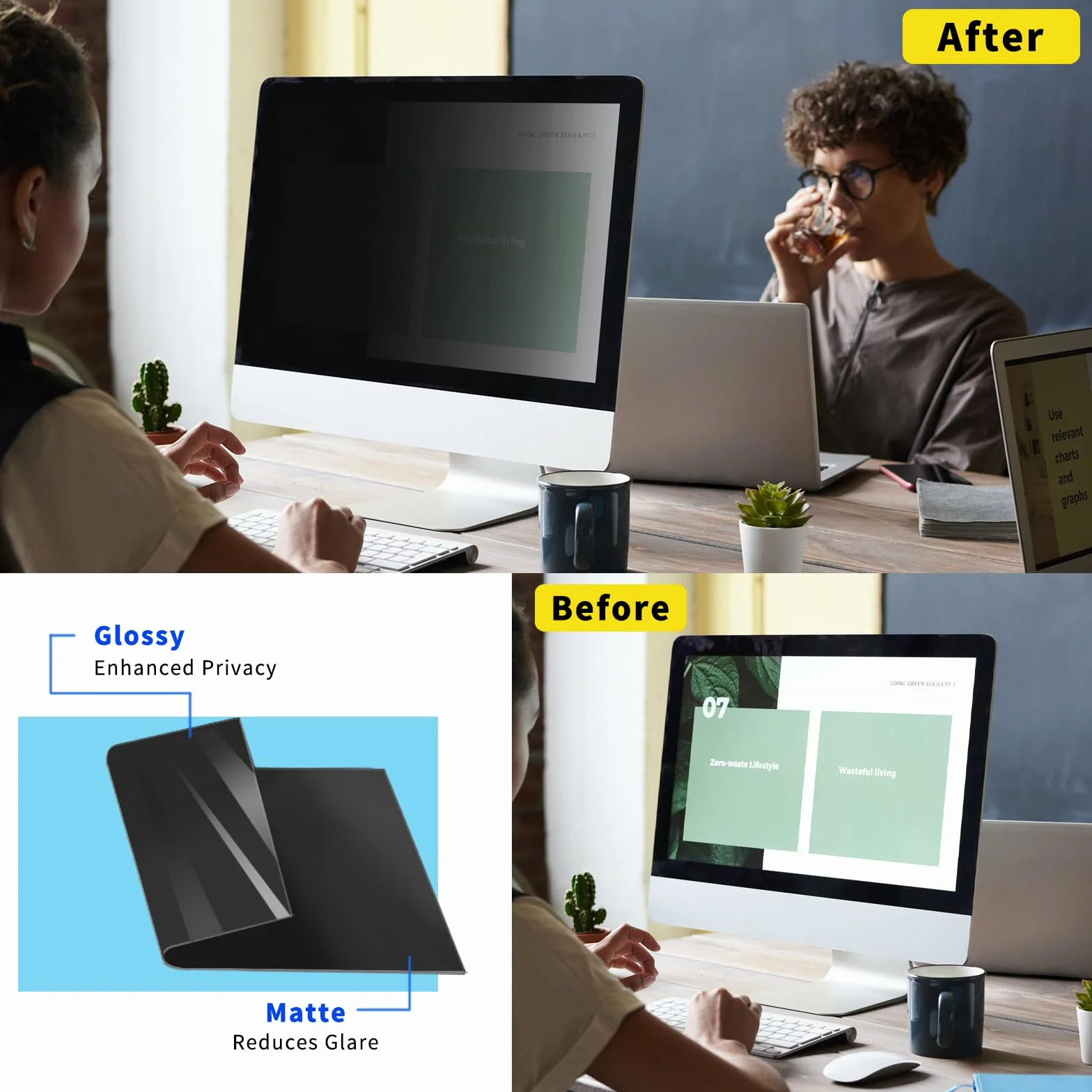 Protezione Schermo per Computer Desktop da 24 Pollici con Rapporto di Aspetto 16:9, Anti Luce Blu e antiriflesso, Filtro per la Privacy a Rapida Installazione, Pellicola di Protezione PC