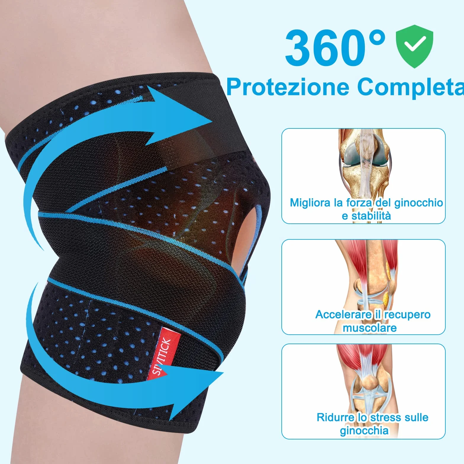 Tutore Ginocchio con Stabilizzatori Laterali Ginocchiera Ortopedica Regolabile Neoprene per Legamenti 1 Pezzo