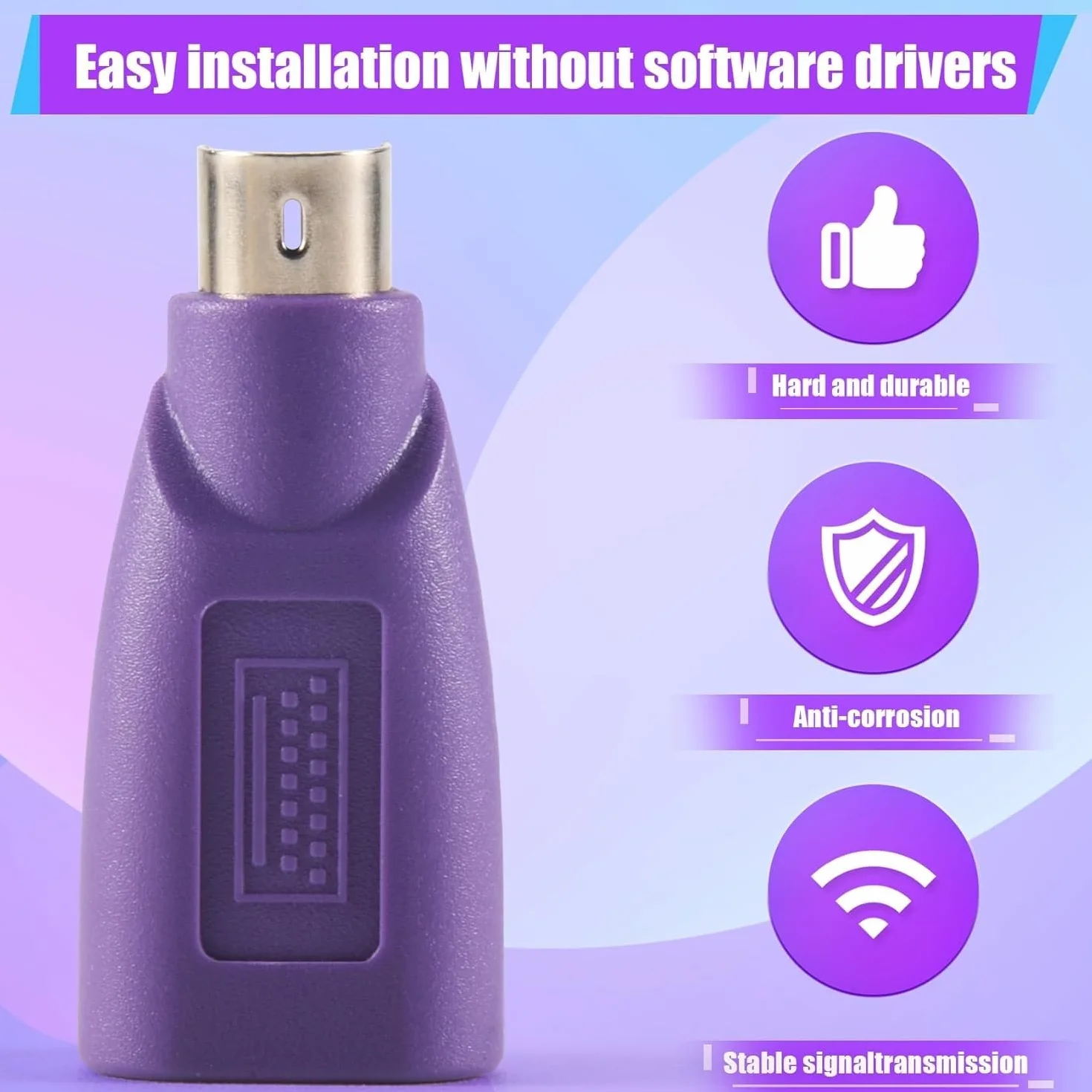 TECHZOCO Adattatore USB a PS2 per tastiera, convertitore di dispositivi, connettore periferiche, viola, 1 pezzo