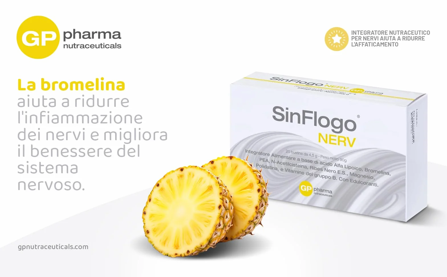 Nerv GP Nutraceuticals Integratore per Dolore Neuropatico con Acido Alfa Lipoico, PEA, Bromelina