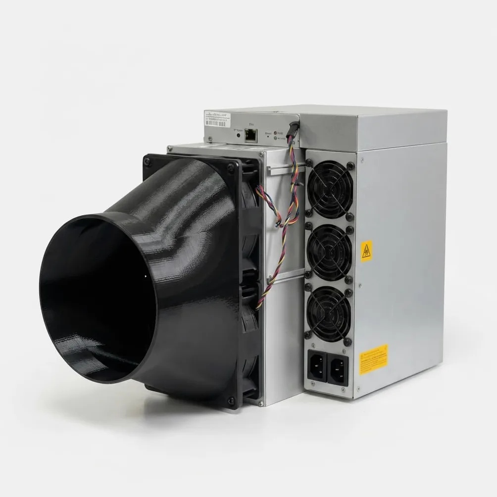Copertura Ventola per Antminer S19 & S21 ASIC Miner con 2x120mm Ventole – per Ingresso o Uscita – Convogliare l'Aria tramite Tubo (6 Pollici – 150mm)