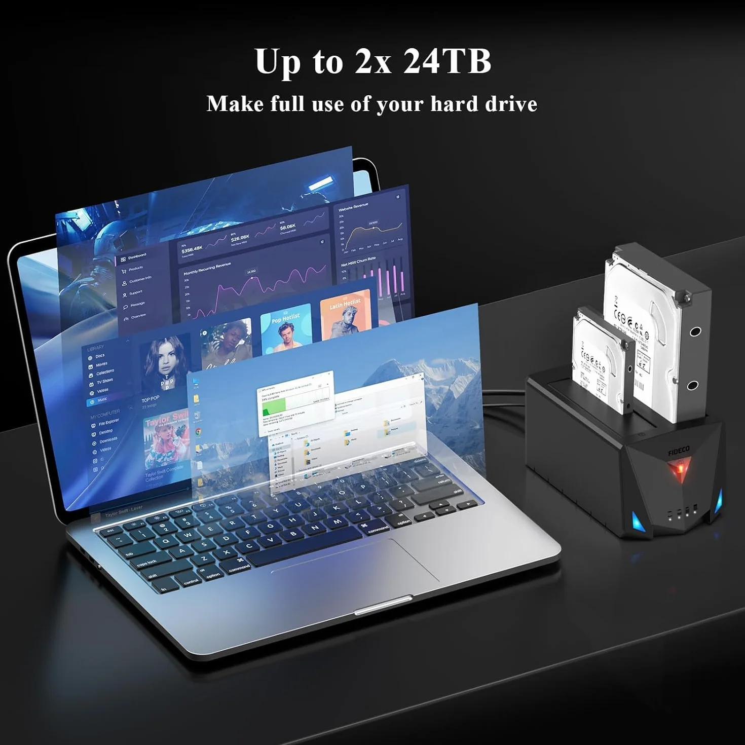 FIDECO Docking Station per Disco Rigido USB 3.2 Gen 1 SATA HDD SSD 2,5" 3,5" Cavo USB A C Clonazione Offline