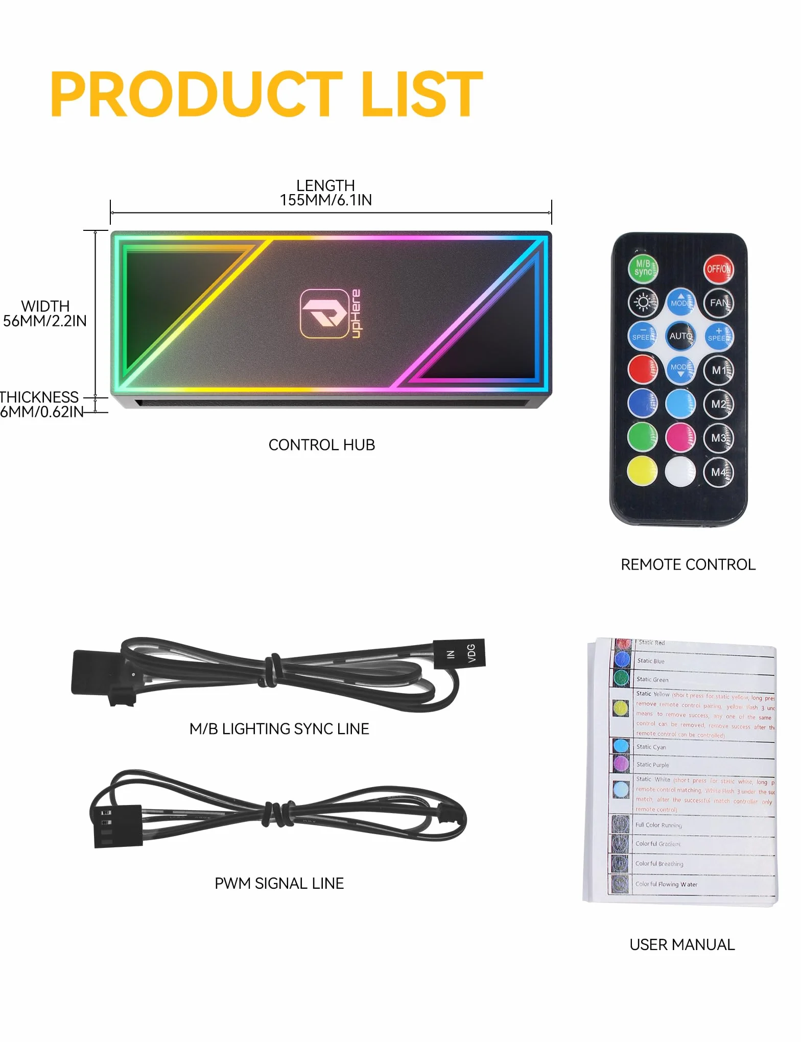 upHere Hub Ventole ARGB Magnetico 12 Porte PWM 5V 3Pin Infinity Mirror Nero