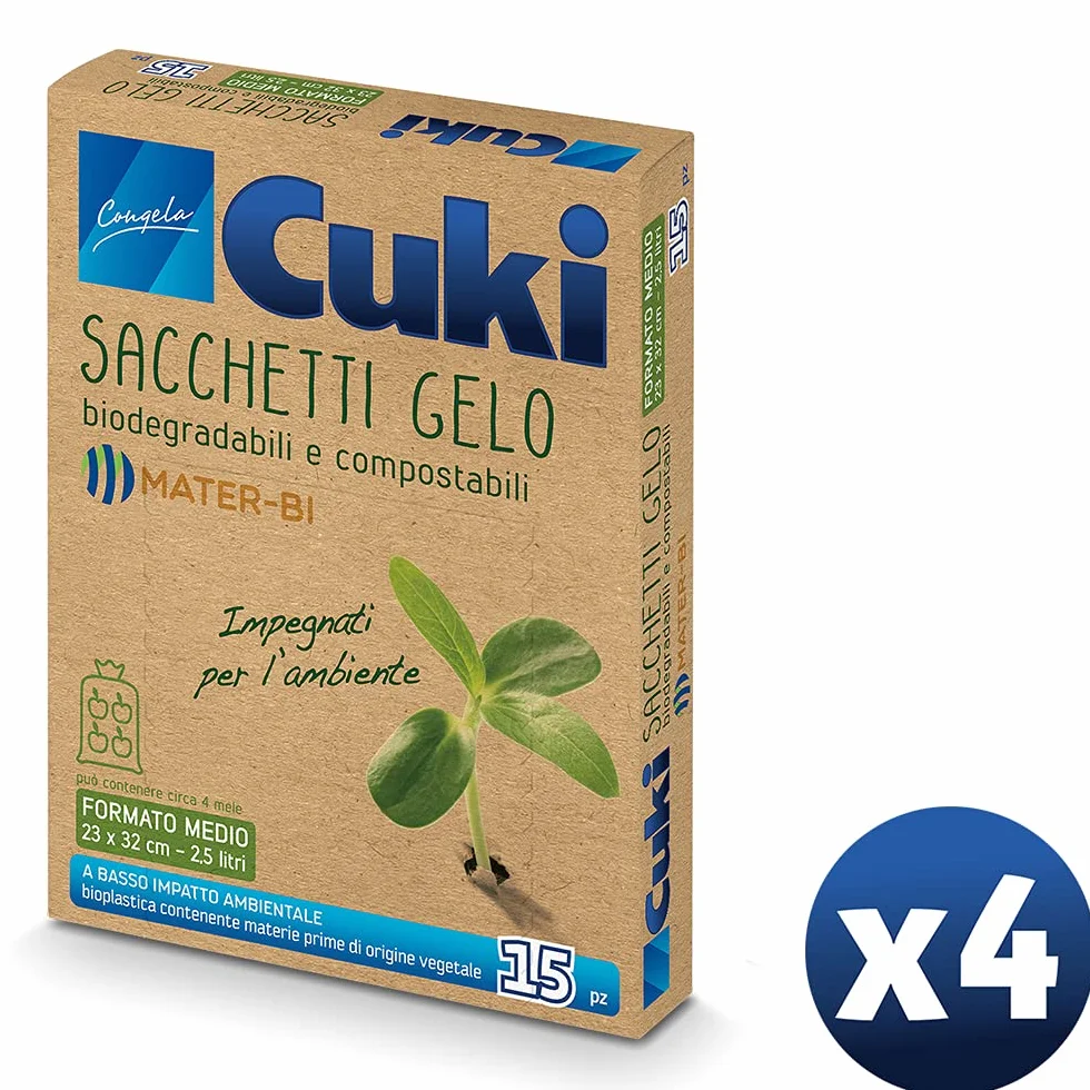 Cuki Sacchetti Gelo biodegradabili MATER-BI 23x32 cm 2,5 L 60 pz 4 Confezioni