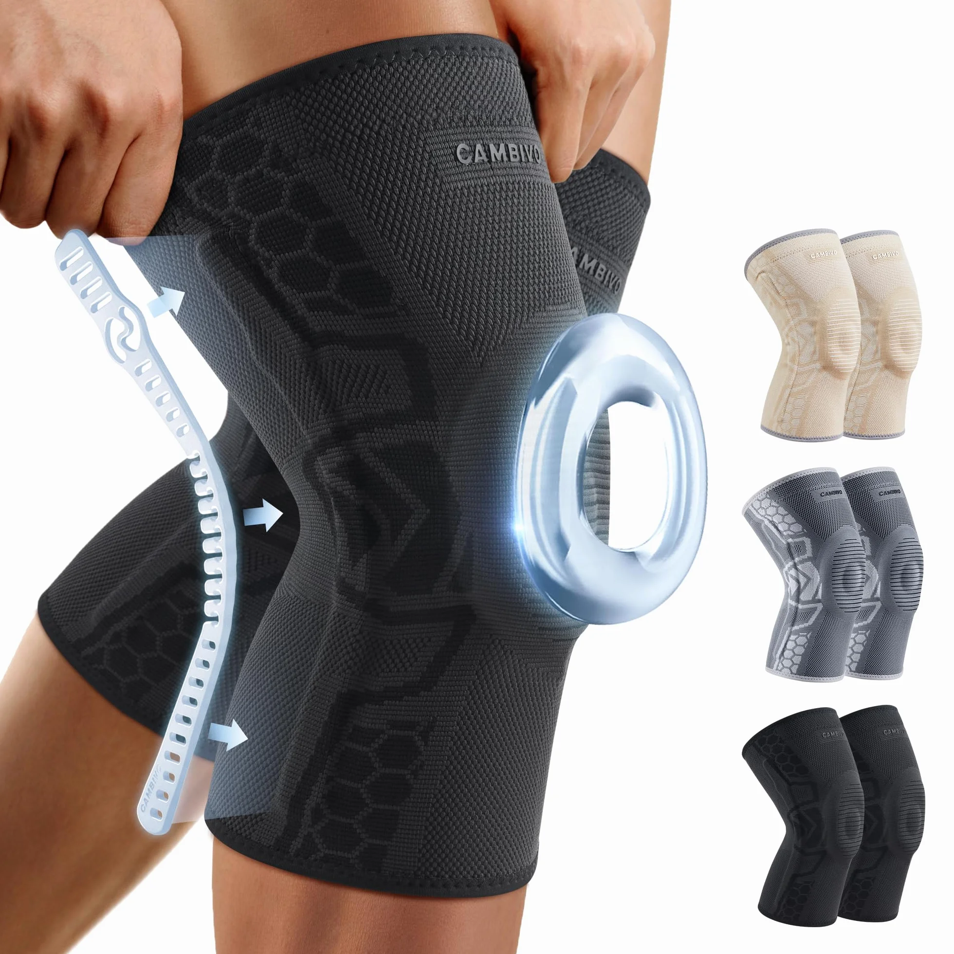 CAMBIVO Ginocchiera Ortopedica Compressiva con Gel per Rotula, Supporto Artrosi Ginocchio, Tutore per Corsa e Palestra
