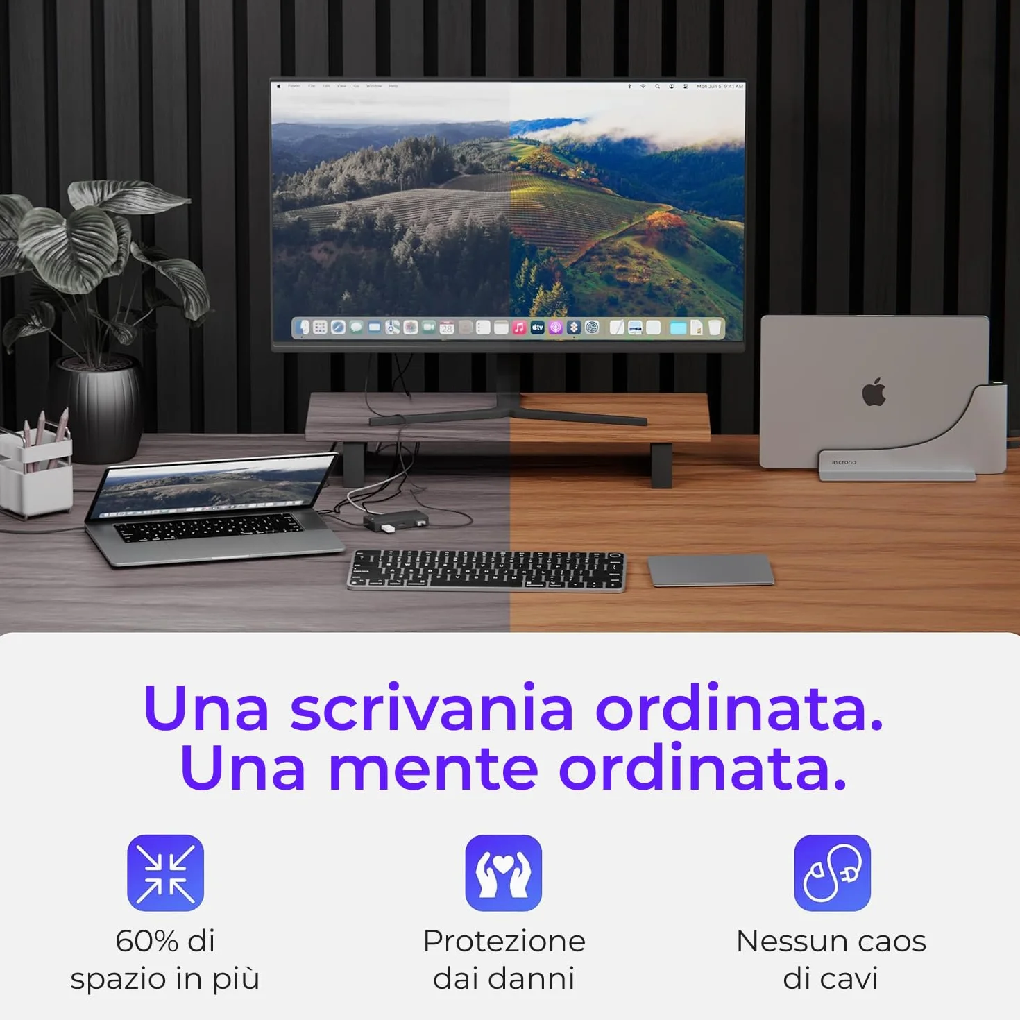 Ascrono Hub della stazione di aggancio verticale | Compatibile con Apple MacBook Air 13 (2022 M2) | Dock compatibile con 2 porte USB-C (40 Gbps) Thunderbolt-4