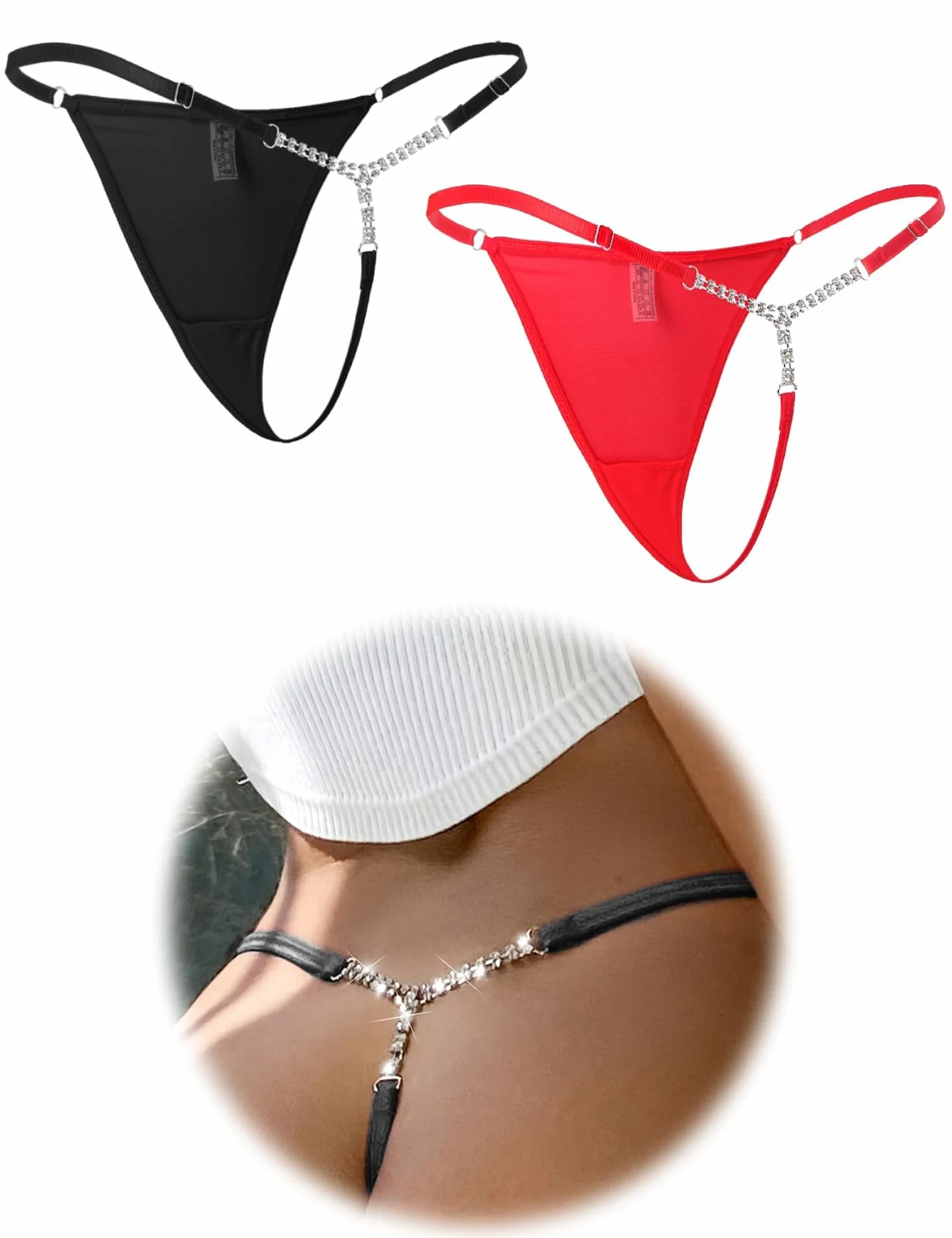 Ohmydear Perizoma Seducente G-String Diamante Donna Chic Biancheria Intima Morbido Slip Bikini Mesh Vita Bassa