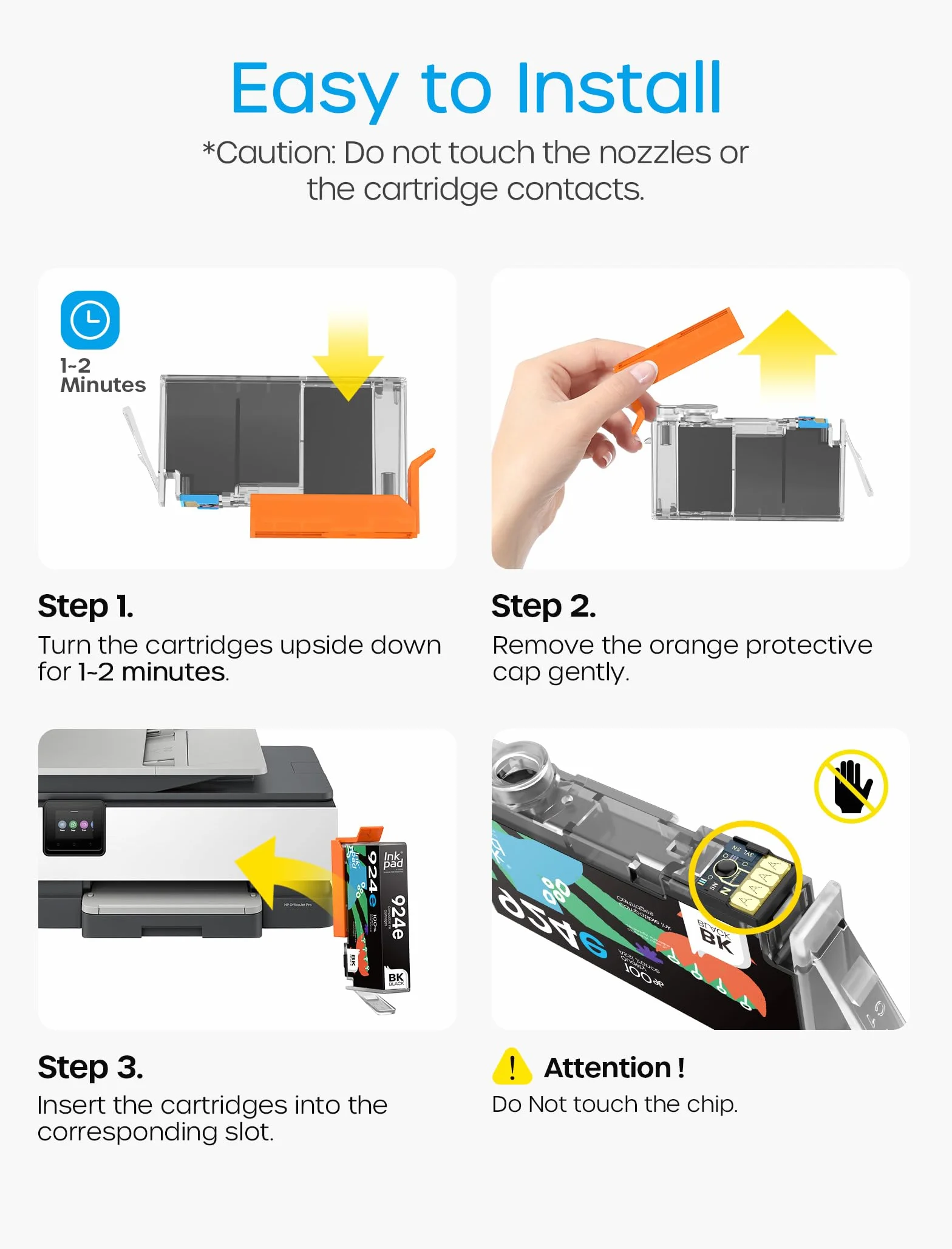 4 Pack Cartucce 924XL con Chip compatibili per HP 924 EvoMore 924E 924XL per HP OfficeJet Pro 8120 8122 8123 8125 8128 8130 8132 8133 8134 8135 (con chip)