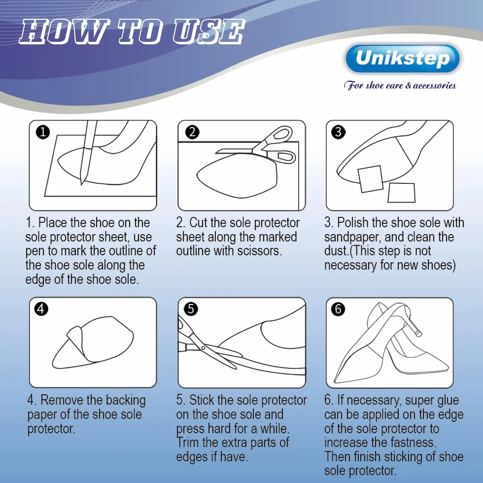 Unikstep 4 Pezzi Protezioni Suole Scarpe, Cuscinetti Antiscivolo Tallone, Adesivo Riduzione Rumore